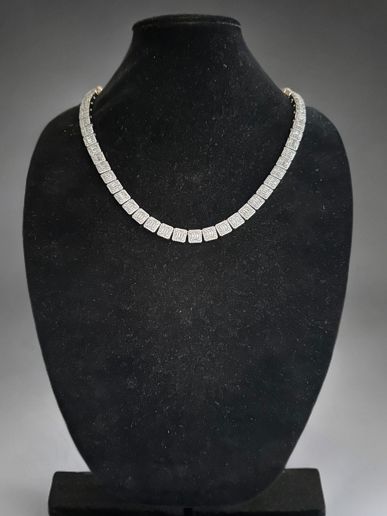 14k Stamped 10mm BAGUETTE Tennis 124ct Lab Sim VVS1 Diamond Chain Necklace 143g