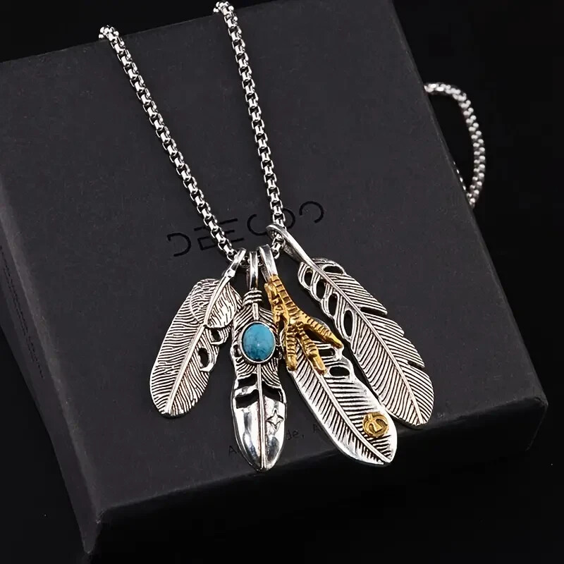 Boho 925 Sterling Silver Eagle Hawk Falcon Feather Claw Fashion Pendant Necklace