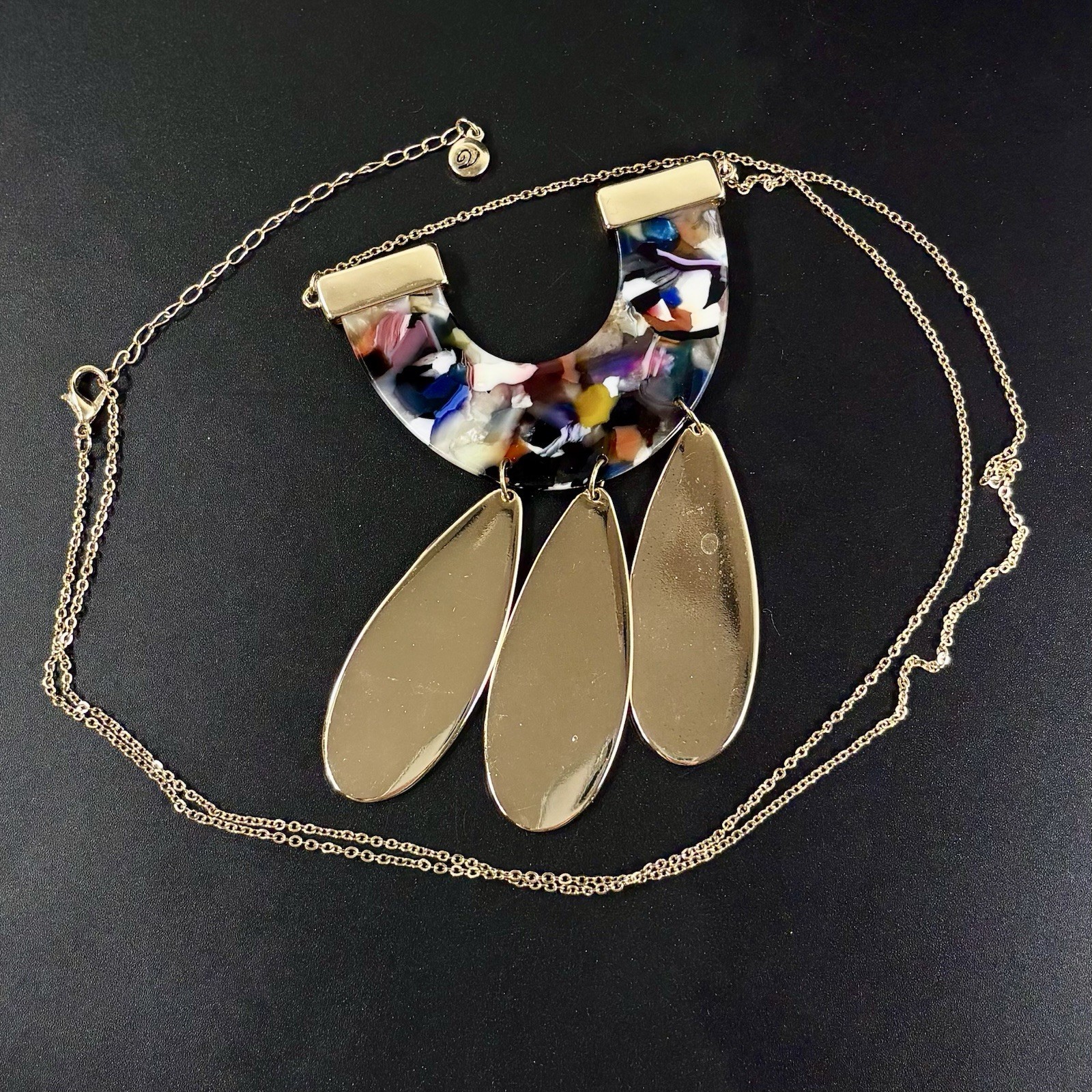 VERSONA GoldTone Teardrop Dangles Multicolor Acrylic Pendant Necklace Adjustable