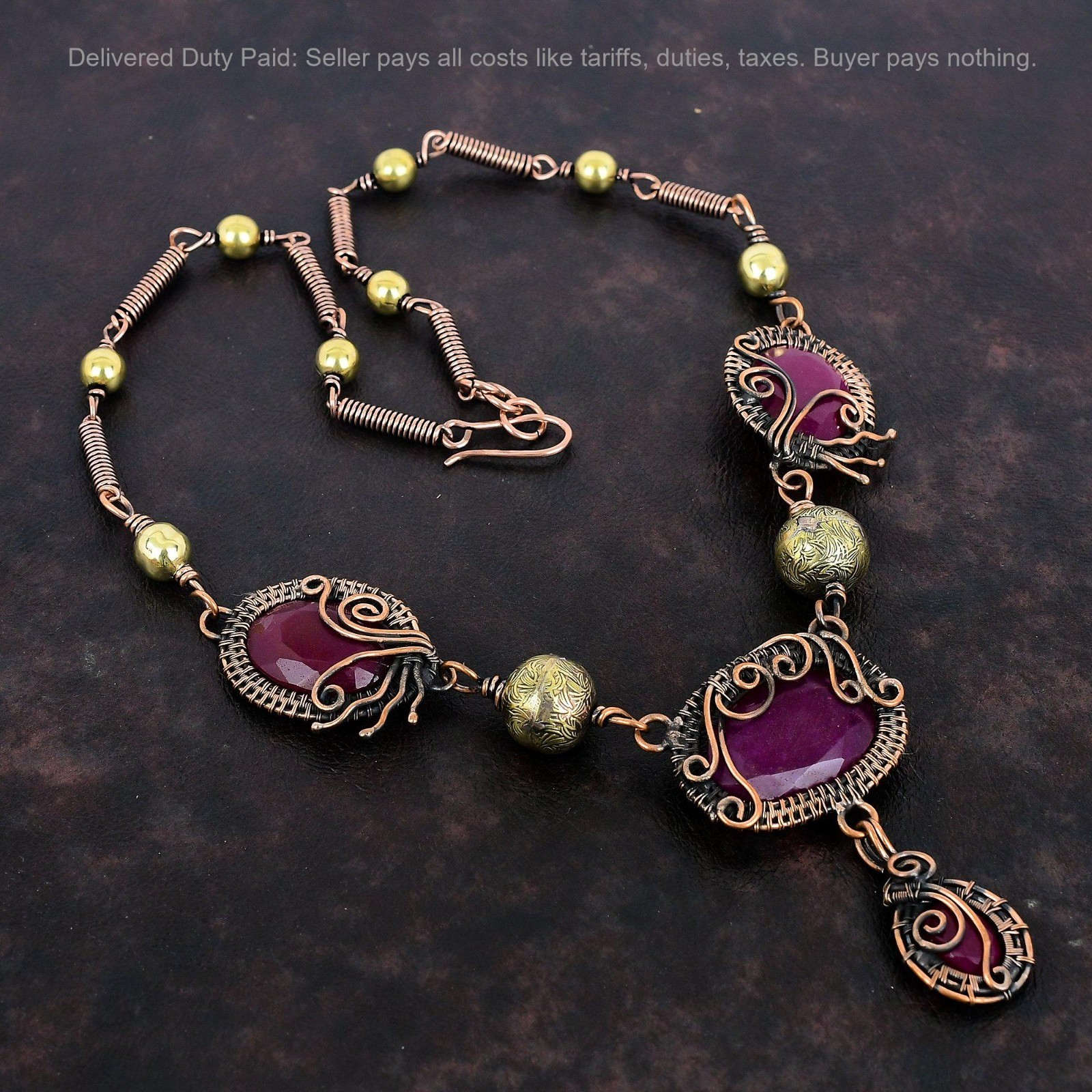 Halloween Sale Natural Kashmir Rubi Wire Wrapped Chain Mother Necklace Copper