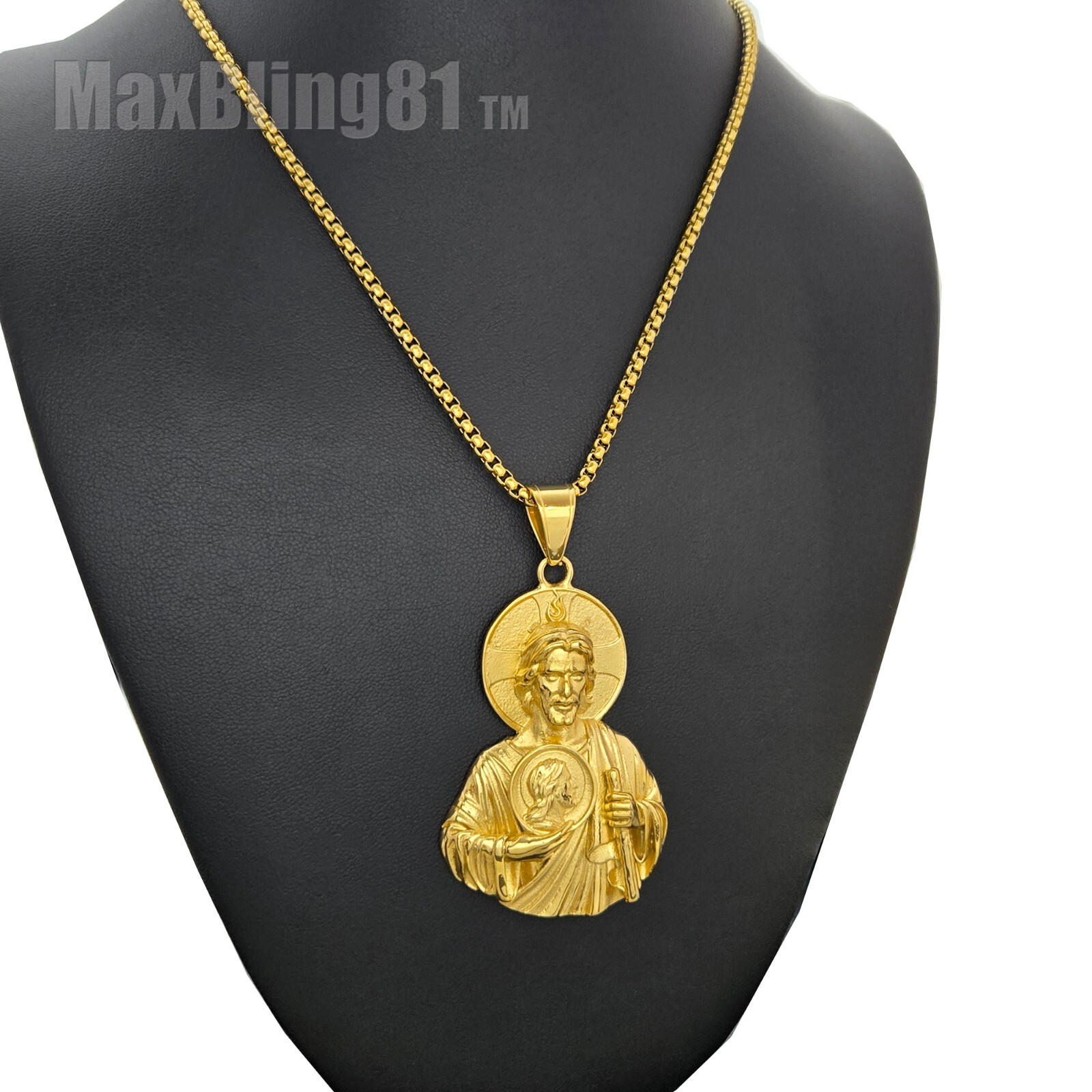 STAINLESS STEEL JESUS RELIGIOUS PENDANT & 24″ ROLO BLING CHAIN NECKLACE JEWELRY