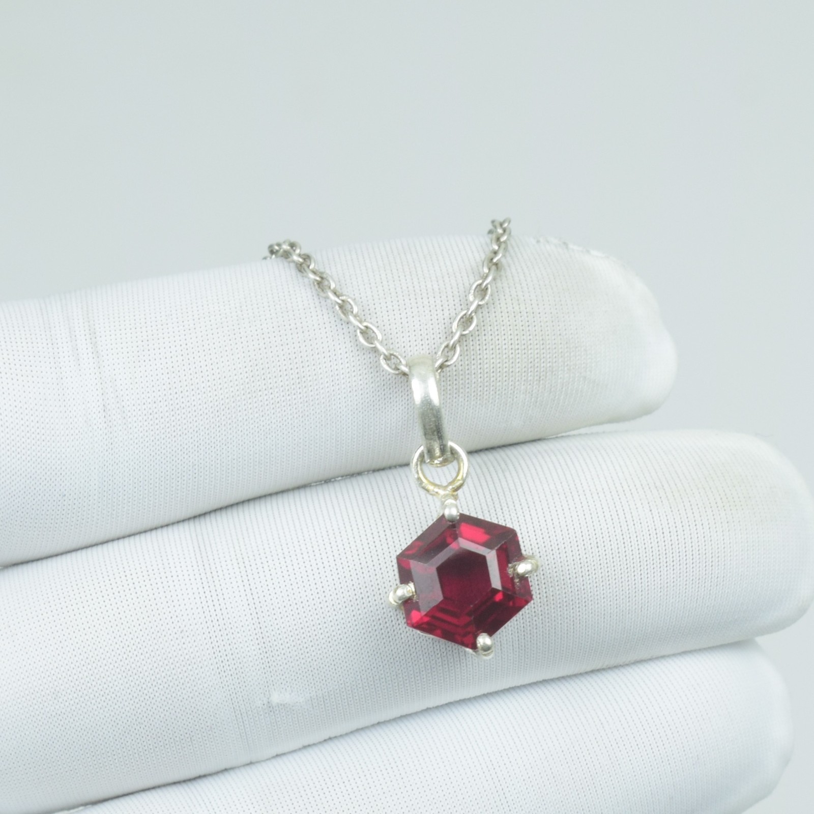 925 Sterling Wedding and Anniversary Gift Necklace, Red Ruby Vintage Pendant,