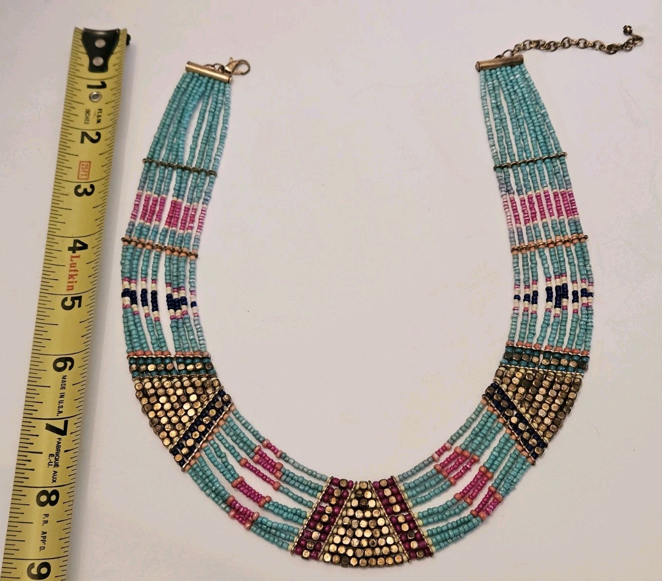Handmade Seed Bead Multi-strand Collar Necklace Multicolor Boho Ethnic Statement