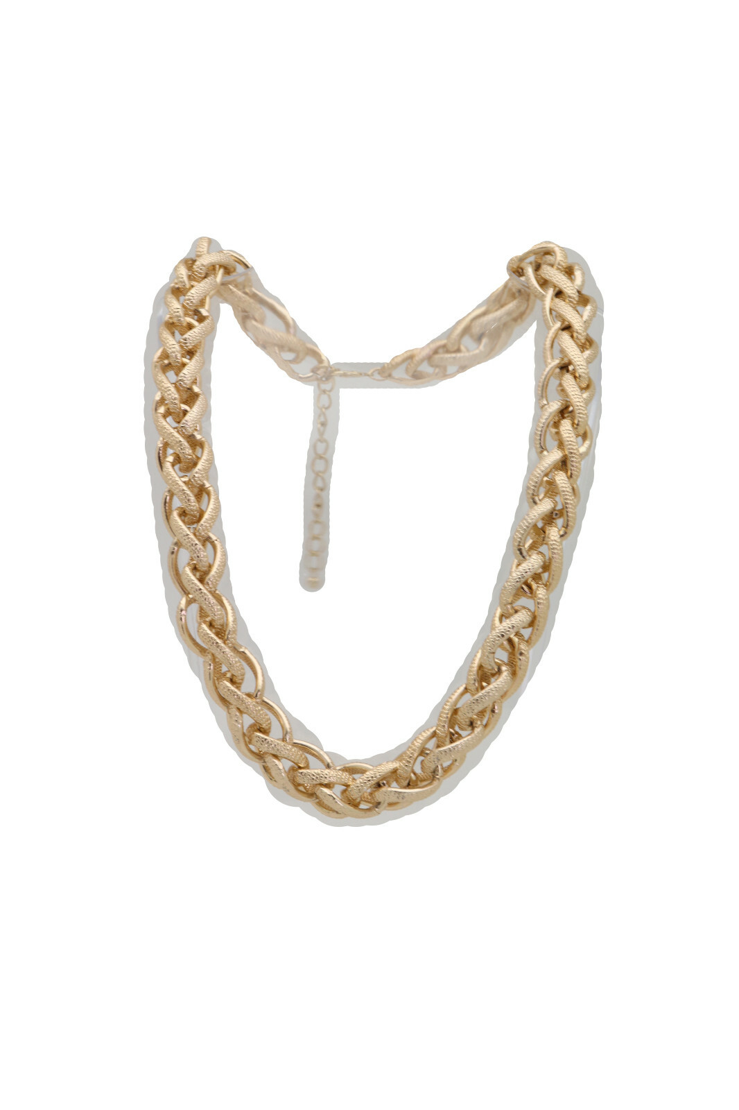 Women Fashion Jewelry Necklace Gold Metal Chain Double Braided Links Modern Look
