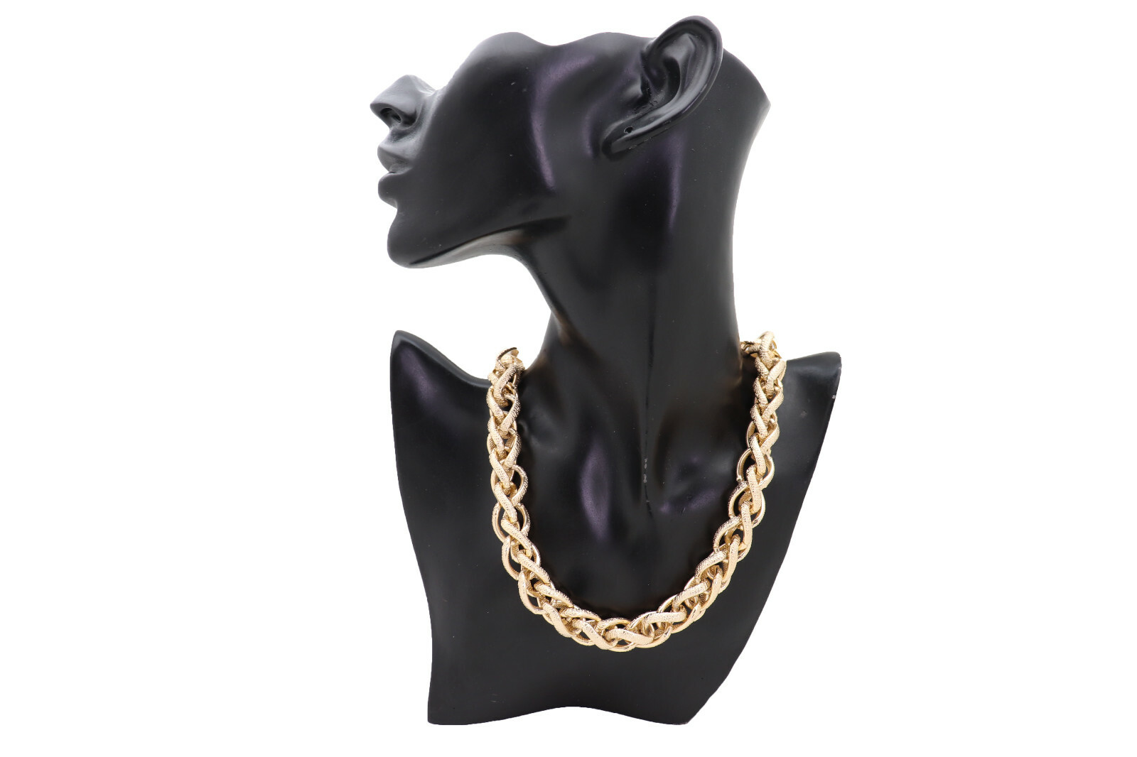 Women Fashion Jewelry Necklace Gold Metal Chain Double Braided Links Modern Look