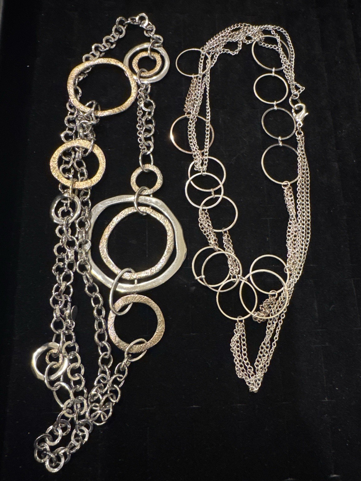 Lot of 2 Long Silver Tone Geometric Circle Link Necklaces Modern