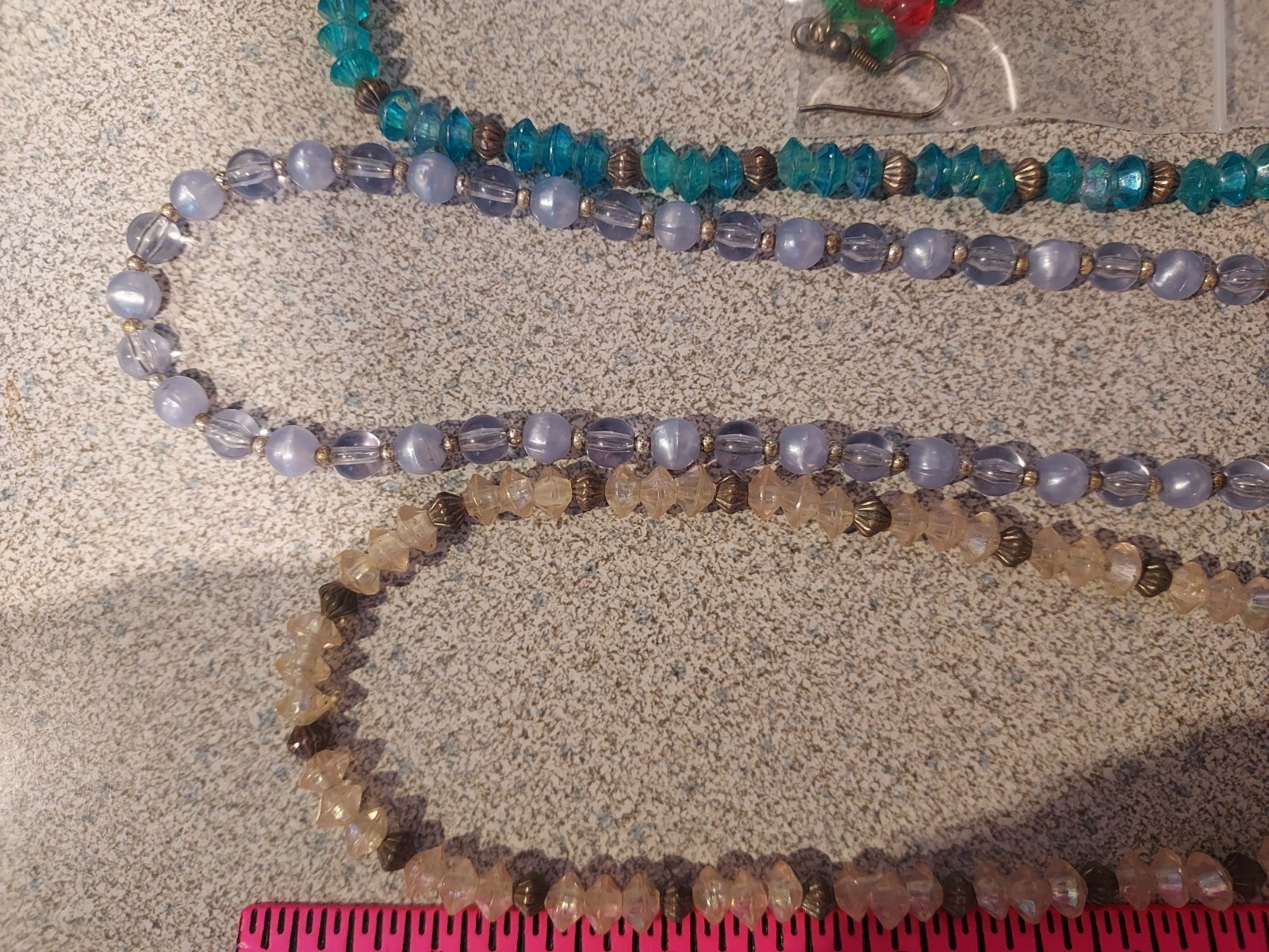 Lot of 4 beaded Necklaces with earrings NWOT Plastic and metal combo NEW 20″ lng
