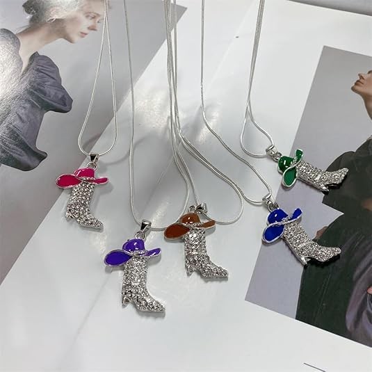 Rhinestones Western Cowgirl Boots Pendant Necklace for Dainty Hippie Bohemian…