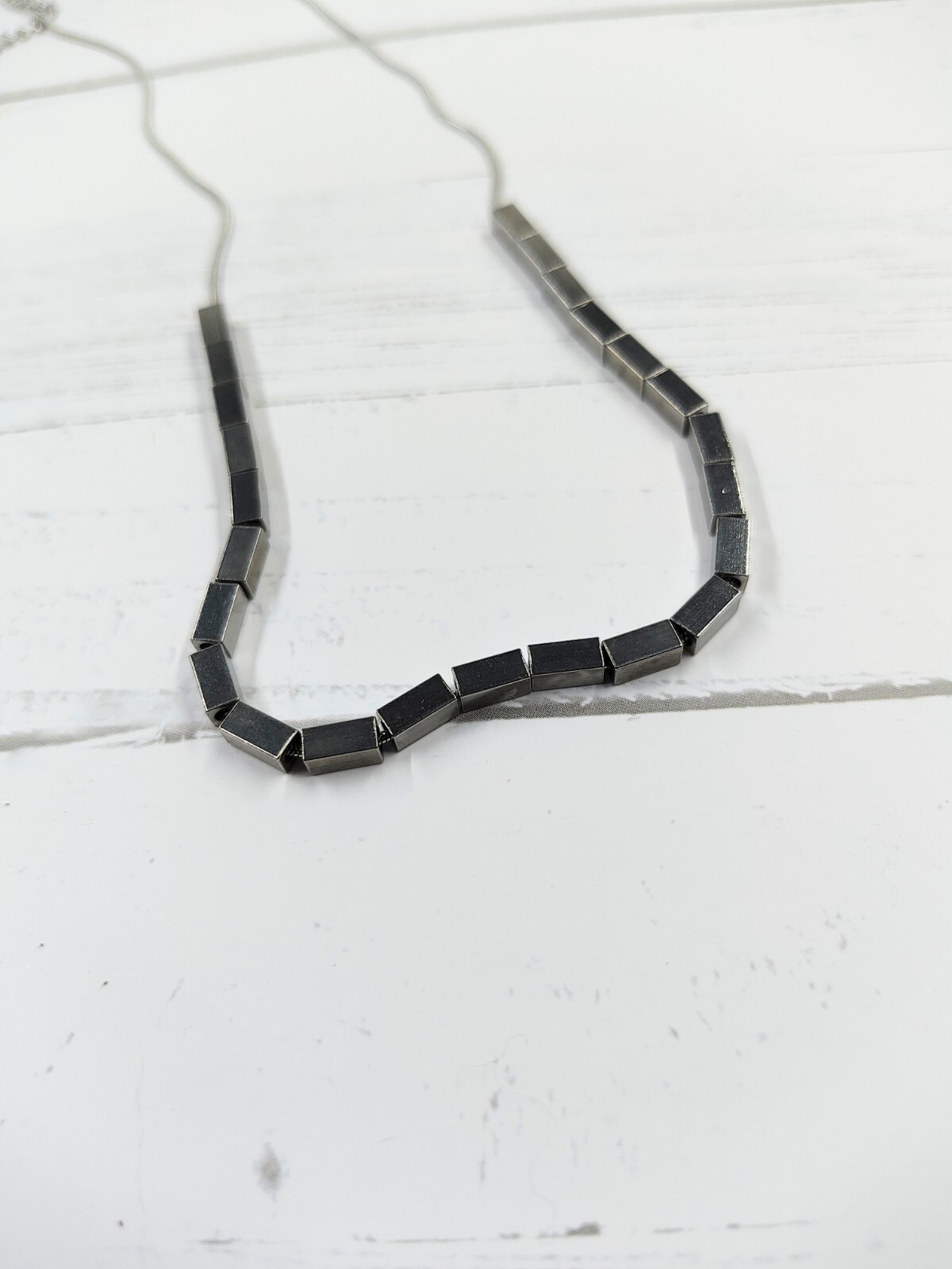 16 in Fine Stainless Steel Necklace Black Hematite Rectangle Pendant 2 in Extend