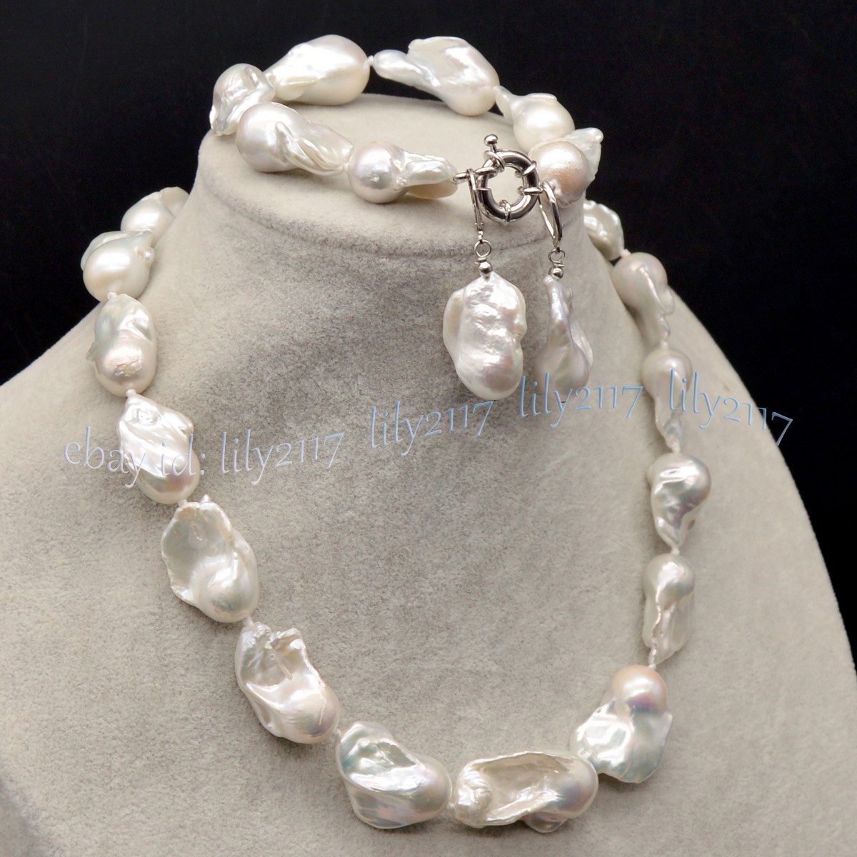 15-23MM Natural White South Sea Baroque Keshi Pearl Necklace Bracelet Earring