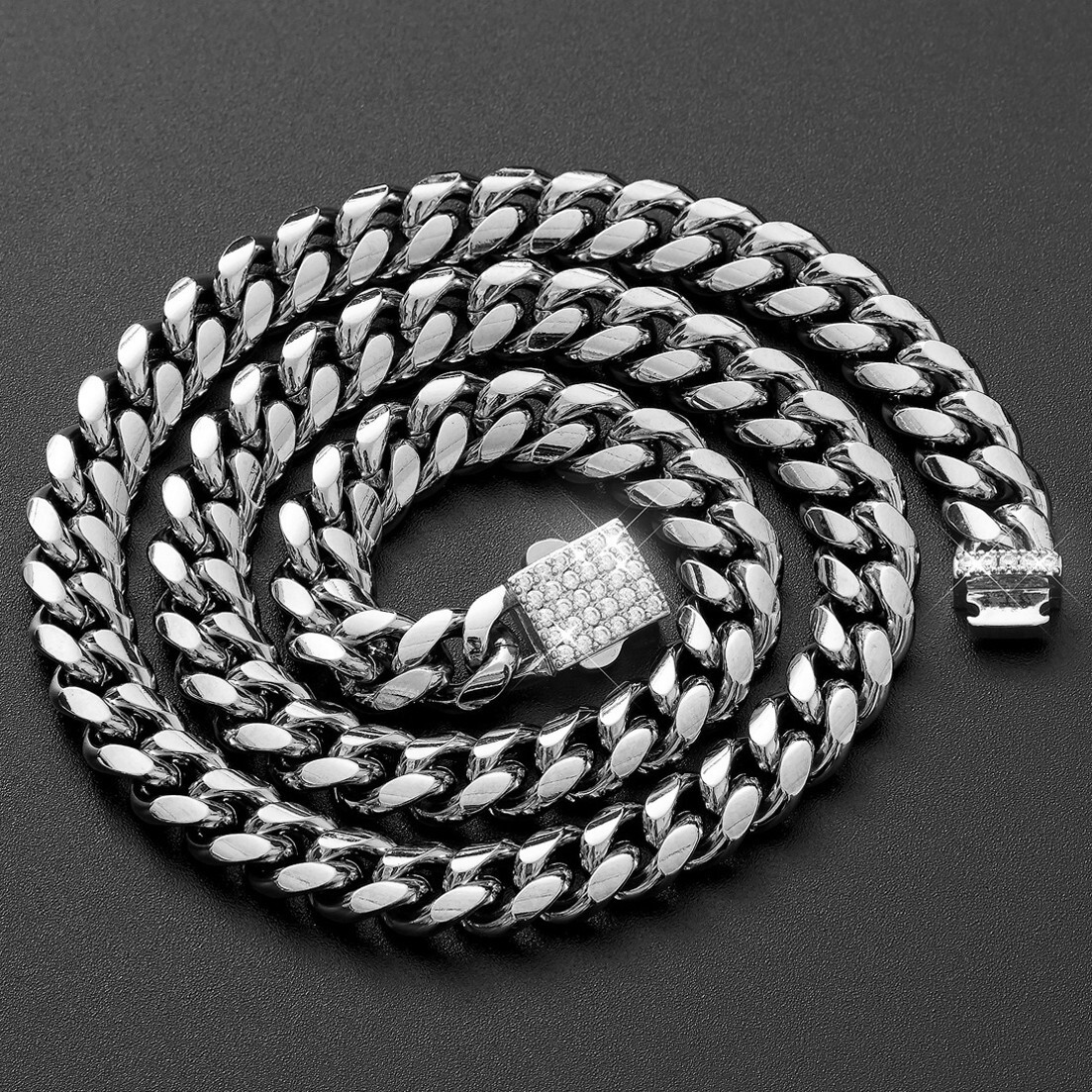Men Women Stainless Steel Miami Cuban Link Chain Necklace Bling Buckle 6-14mm