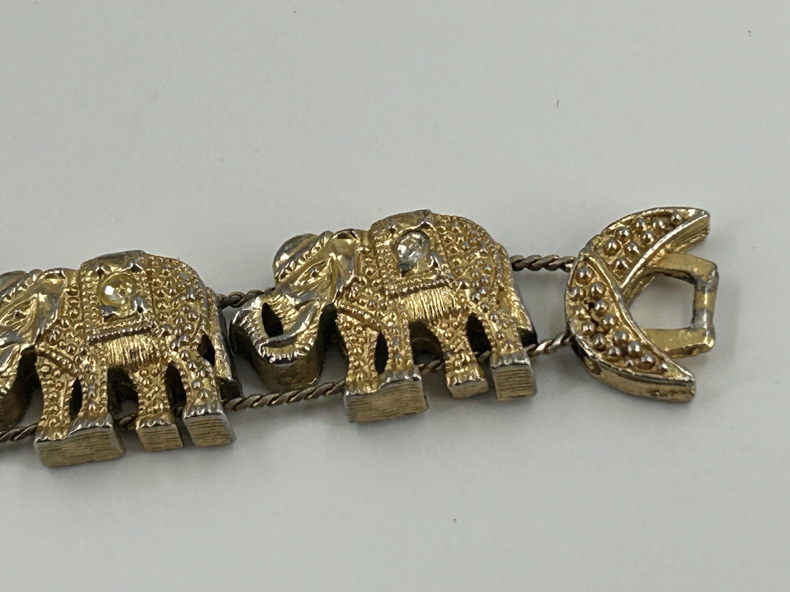 Bracelet Womens Elephant Slider Bracelet Gold Tone 7 Inch Clear Rhinestones