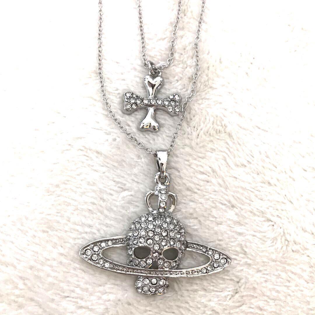 Vivienne Westwood Necklace Double Chain Skull Orb Silver 48cm IN BOX