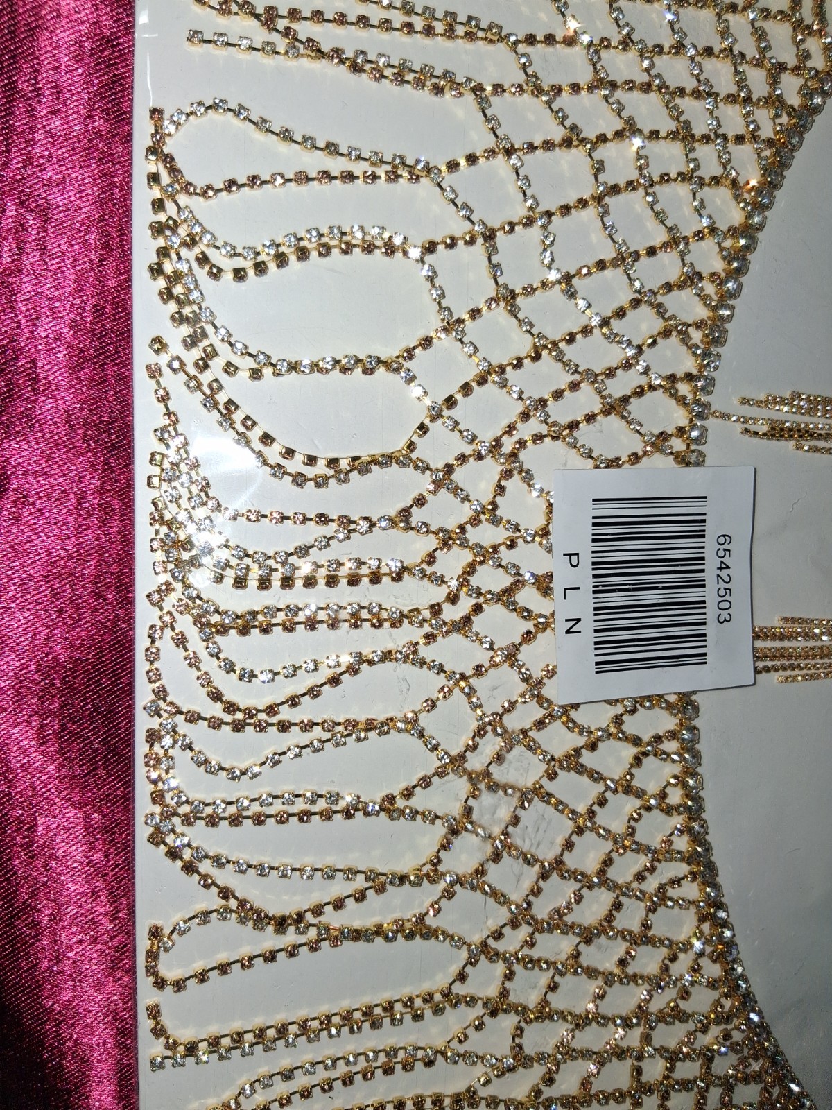Gold Tone Clear Rhinestone Statement Bib Necklace Net Collar Fringe Drape