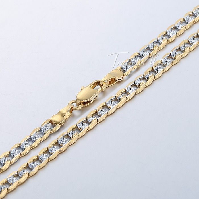 4mm Hammer Curb Cuban Chain Yellow&White Gold Filled Necklace Bracelet Mens Gift