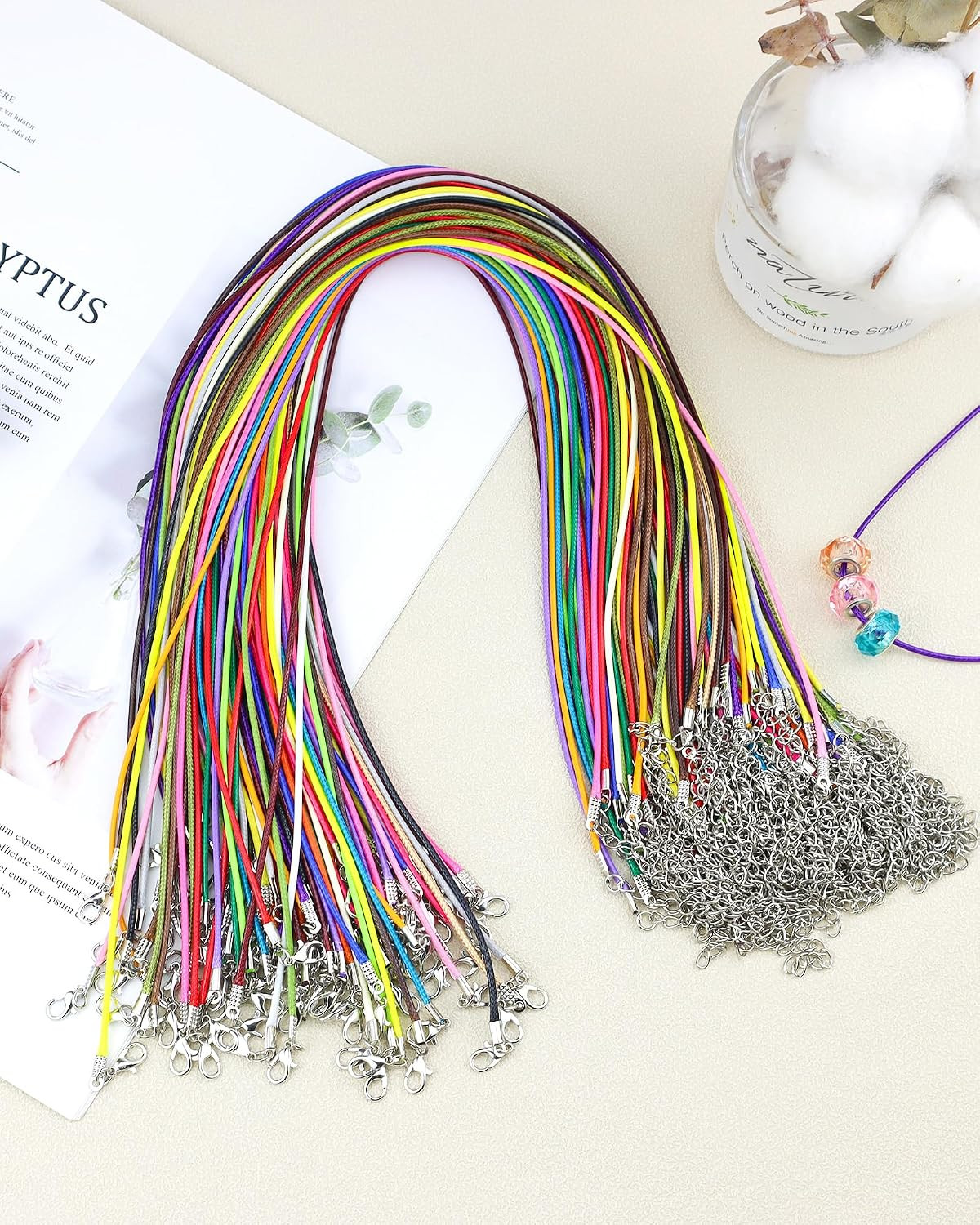 100 Pcs Waxed Necklace Cord, 18 Inch Rope Necklace String with Clasp