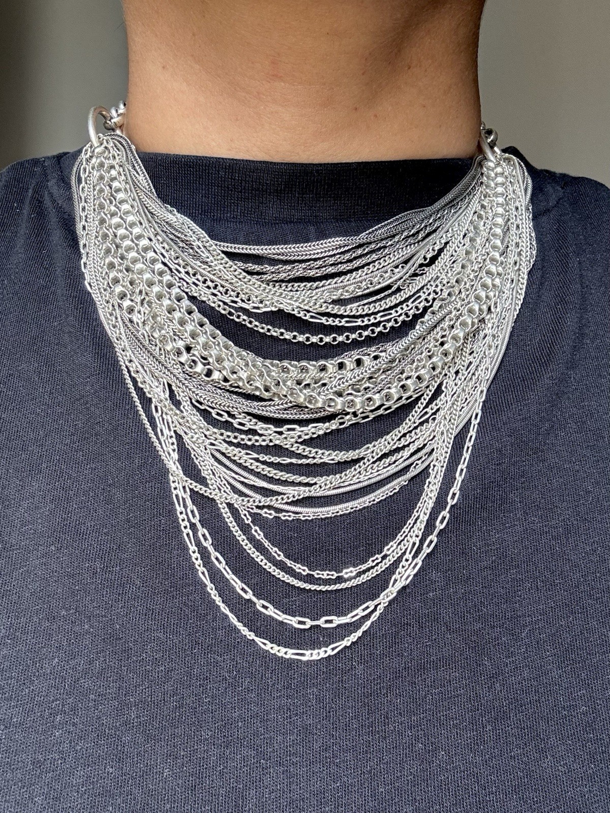 Jigsaw Layered Necklace, Silver – NEW