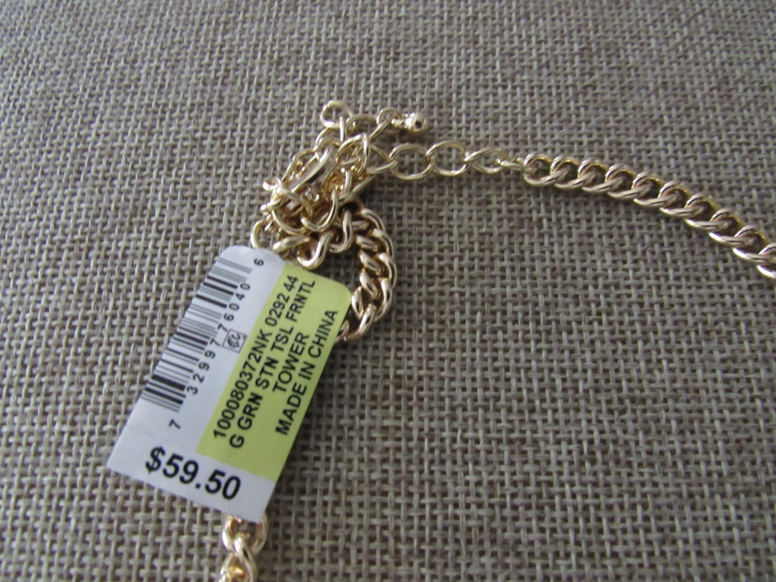 INC International Concepts Gold Tone Green Rhinestone Statement Bib Necklace