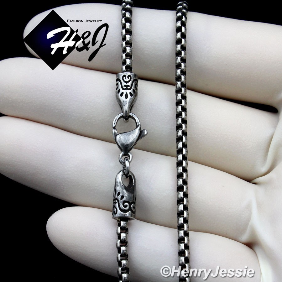 16″-36″BIKER MEN Stainless Steel 3mm Gunmetal Gray Box Link Chain Necklace*N174