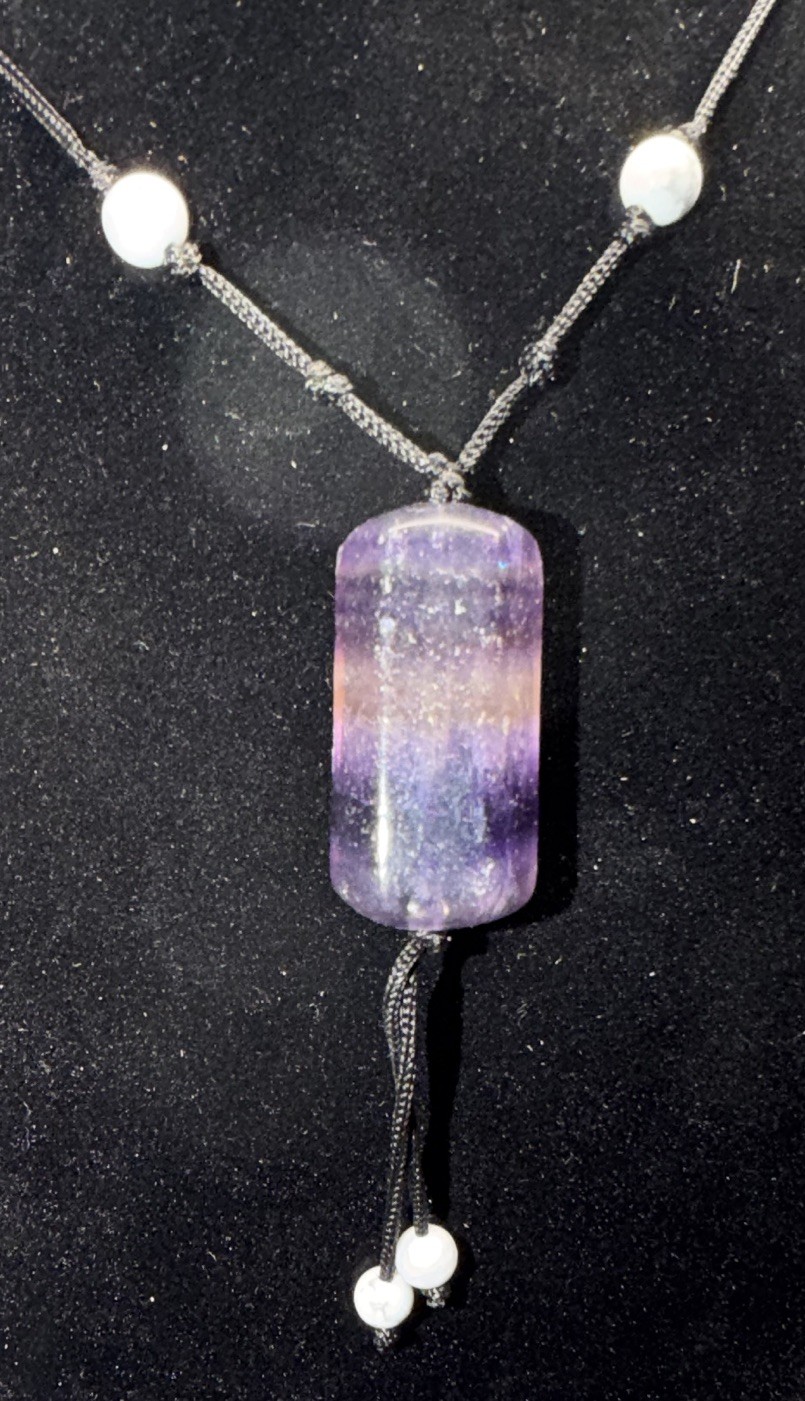 Fluorite Crystal Pendant Necklace Adjustable 30” cord coral Accents