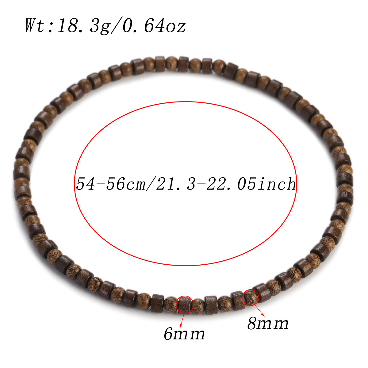 Men’s Natural Wood Round Beaded Necklace Fashion Necklace 22”
