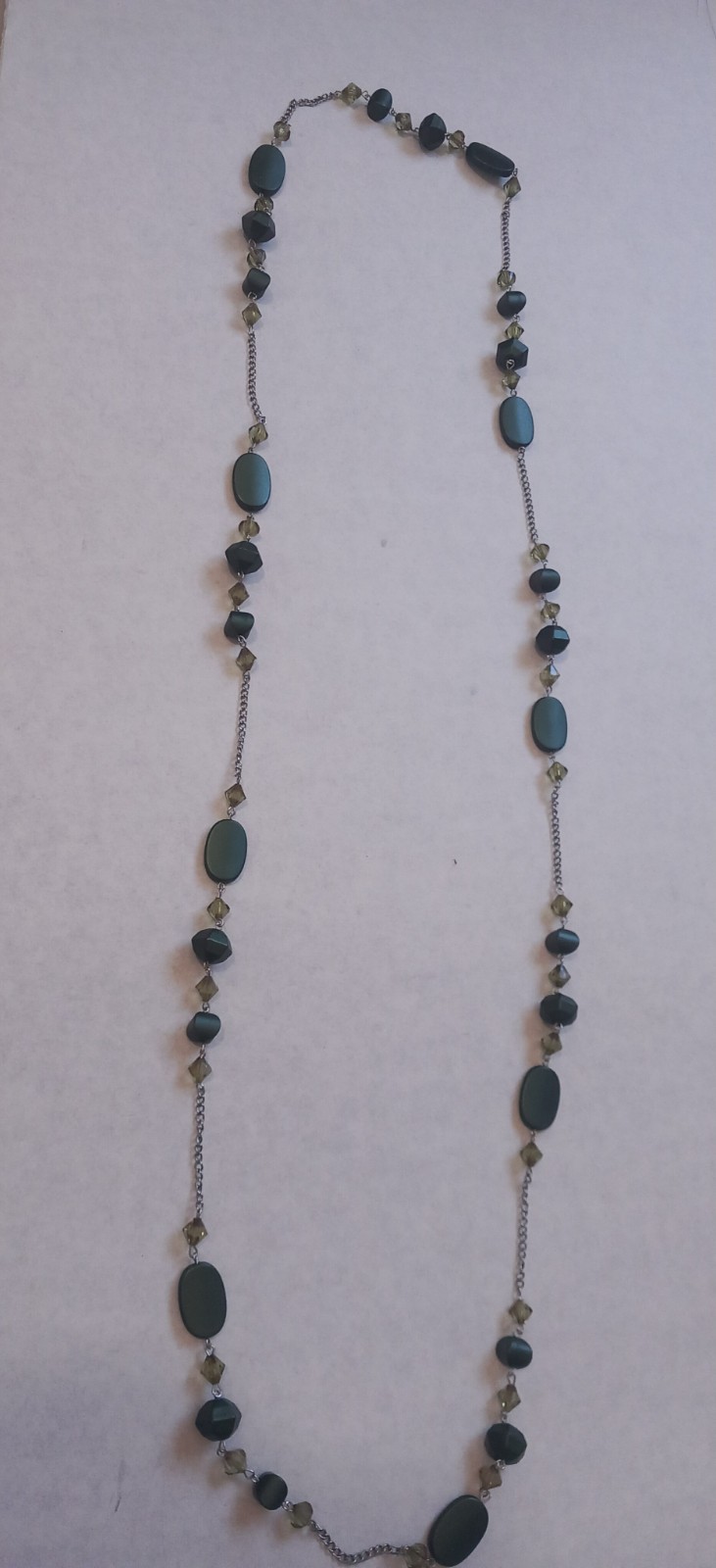 Long Olive Green & Black Bead Chain Necklace Fashion Costume Jewelry