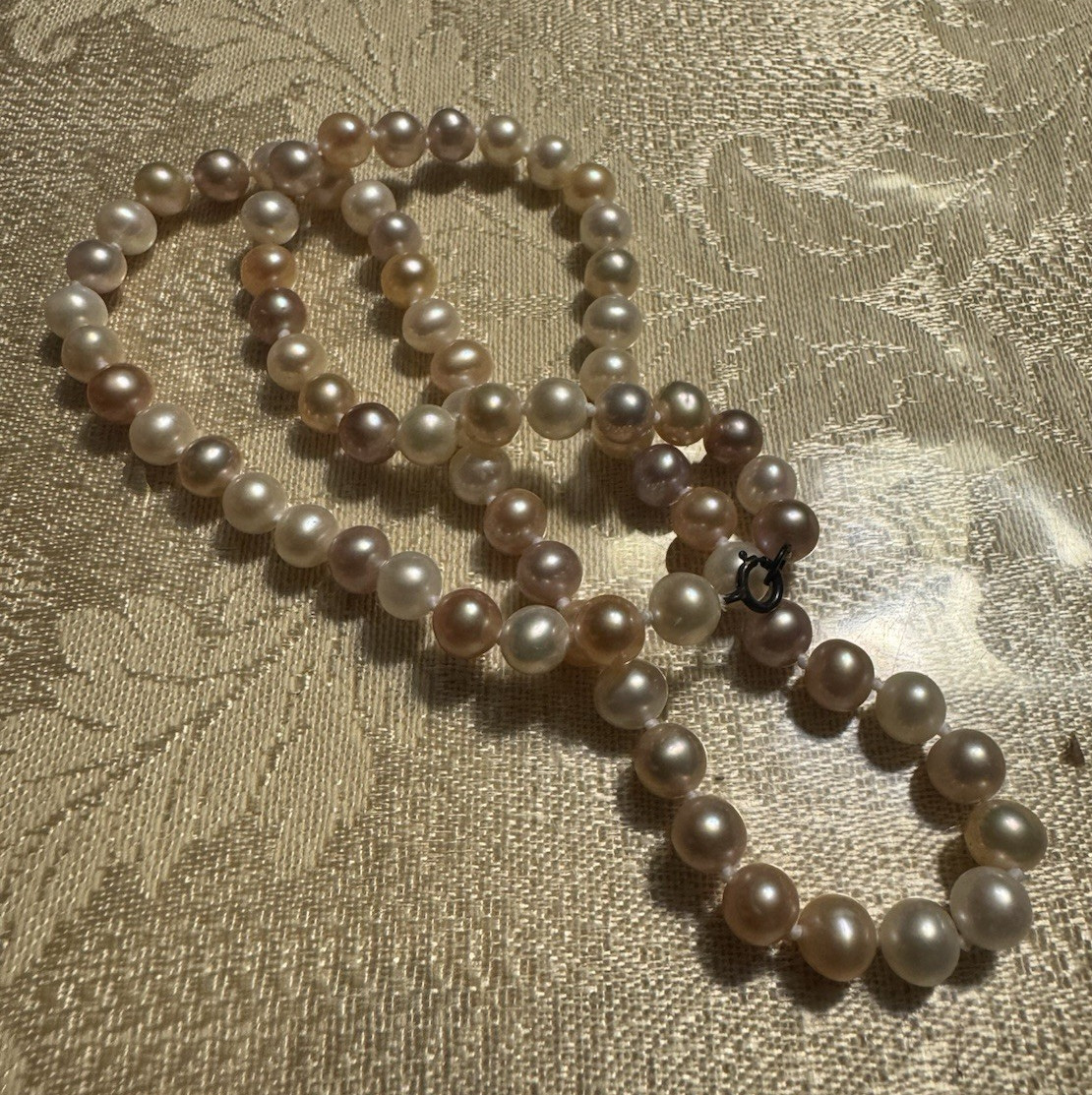Vintage Genuine Pearl Necklace 18″ Multi Pink Grey White Stamped 925 Silver