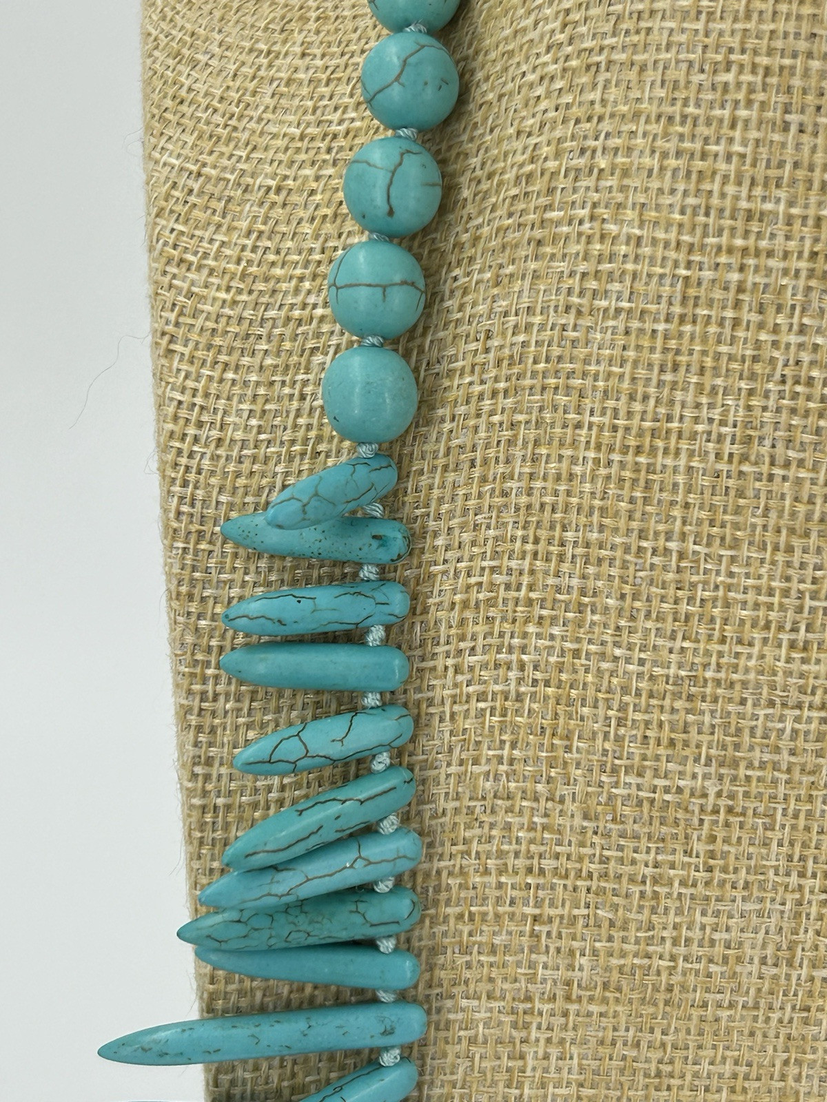 Faux Turquoise Spiked Bead Necklace Womens Howlite Bohemian Ethnic 25-27 Inch