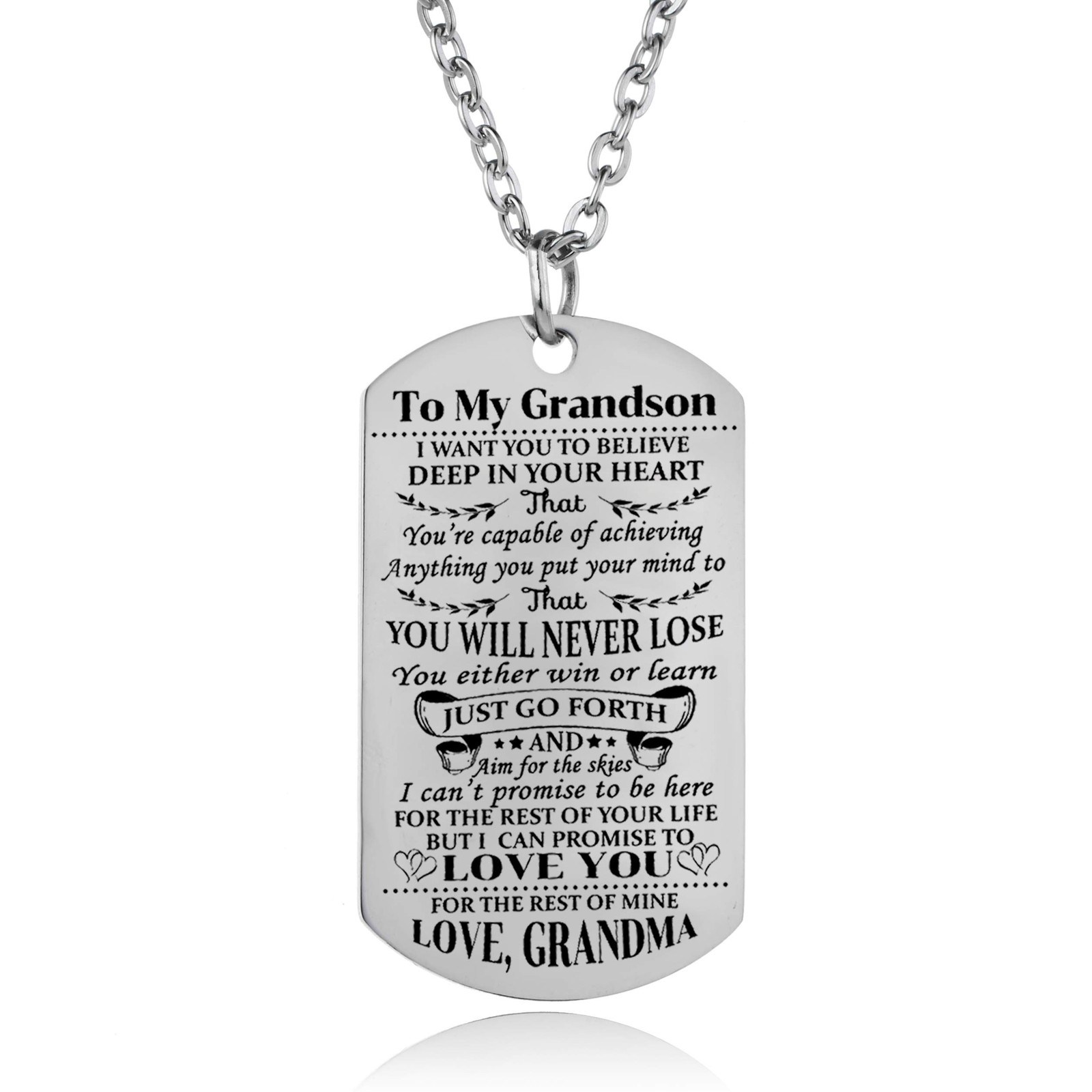 YEEQIN Grandson Necklace – Love Dog Tag Believe 5cm * 2.8cm, Silver