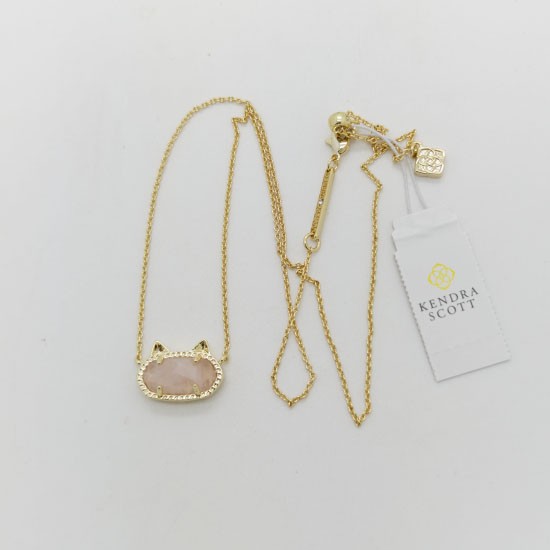 New Kendra Scott Elisa Gold Cat Kitty Pendant Necklace In Pink Quartz