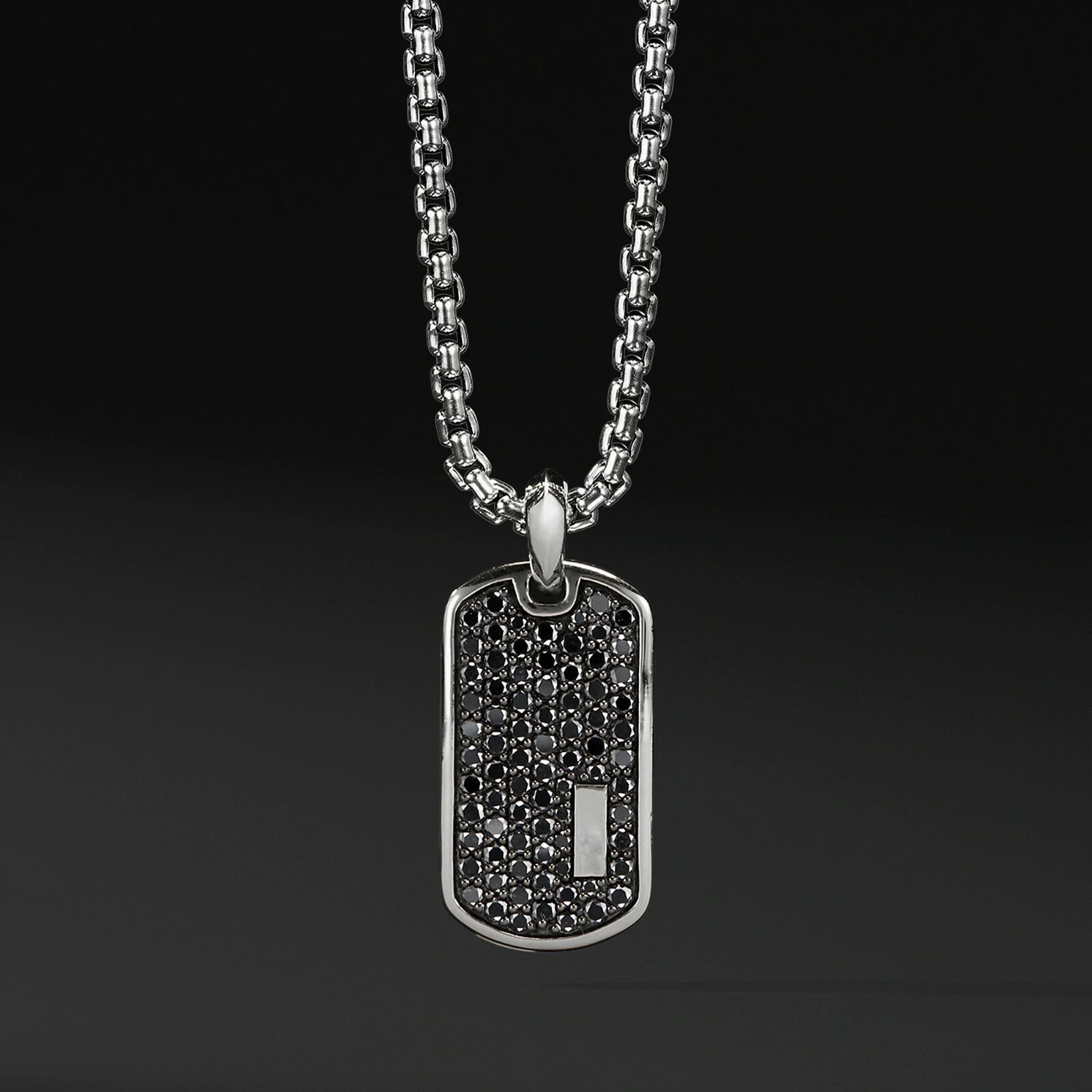 Black Rhinestone Dog Tag Pendant Necklace with Box 18K Gold Filled FREE SHIPPING