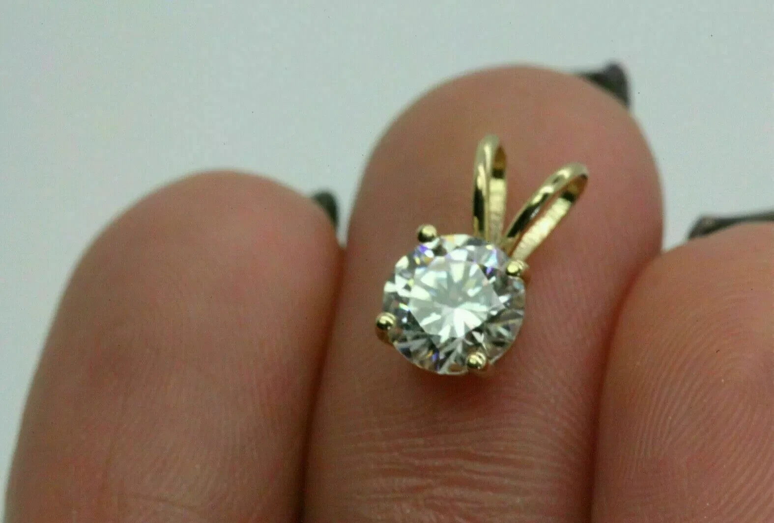 2.0CT Round Cut Simulated Diamond 14K Yellow Gold plated Solitaire Pendant