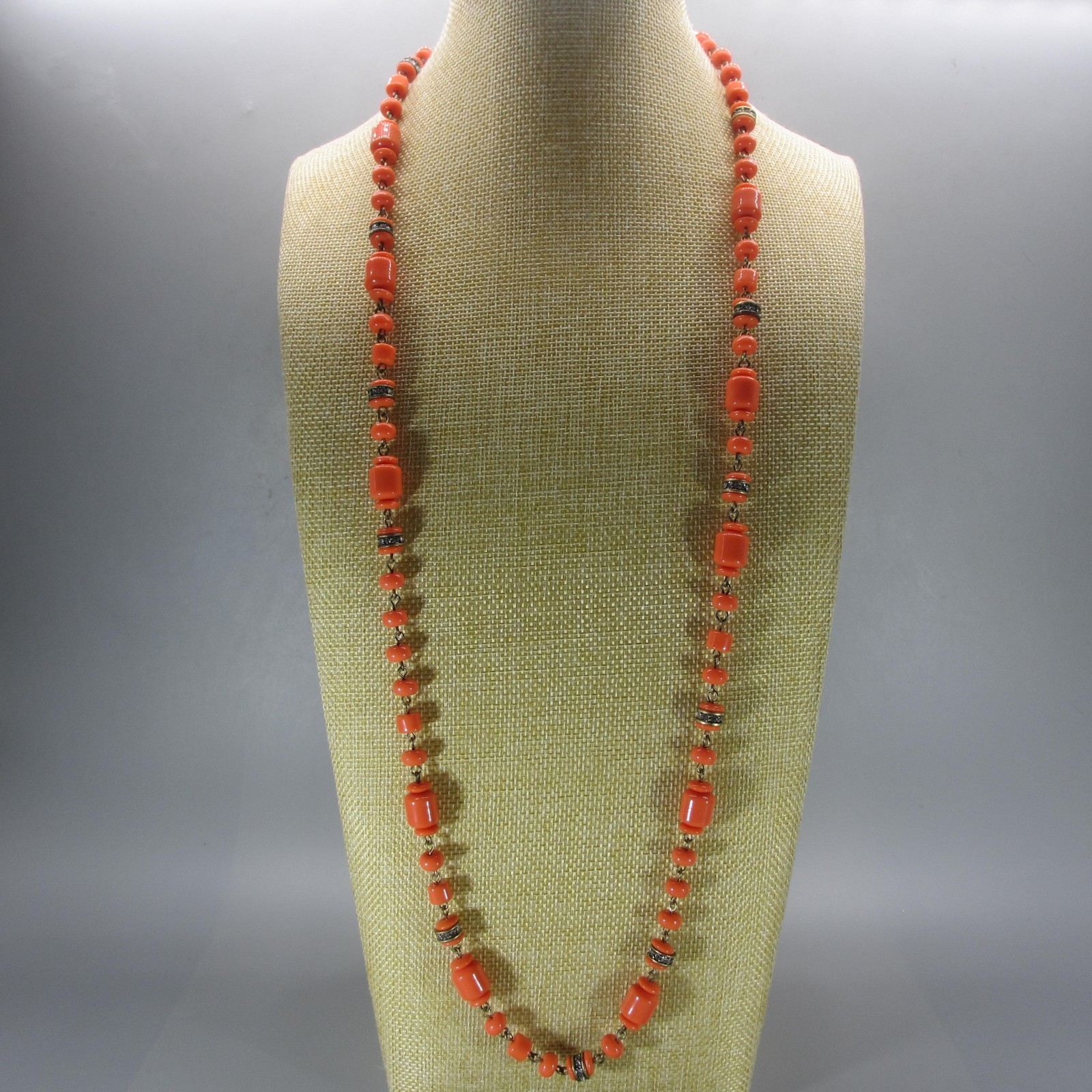 J Crew Necklace Beaded Rhinestone Orange Opera 34 Inch
