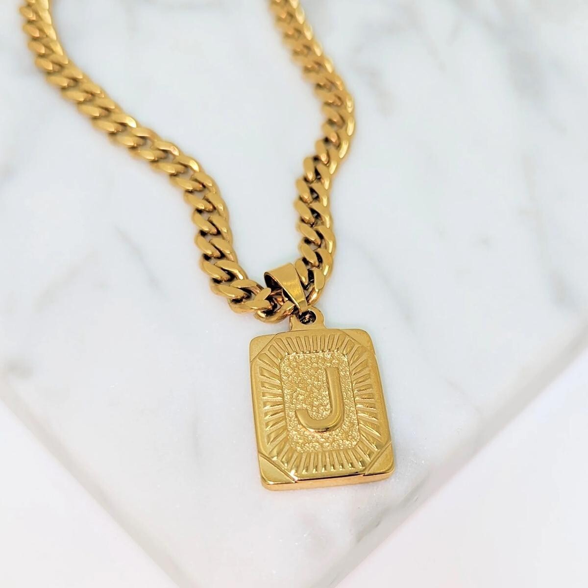 18K Gold Plated Square Capital A-Z Necklace 5mm Cuban Chain 18/20/22/24/26