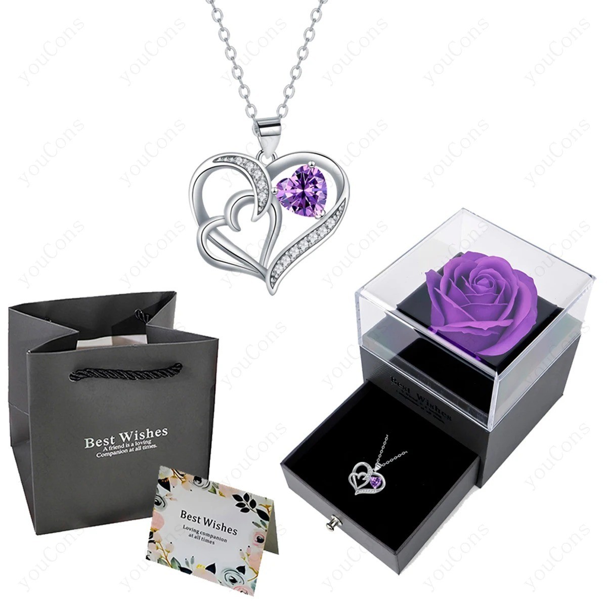 Heart Pendant Necklaces With Rose Flower Gift Box For Women Girlfriend Trendy Ch