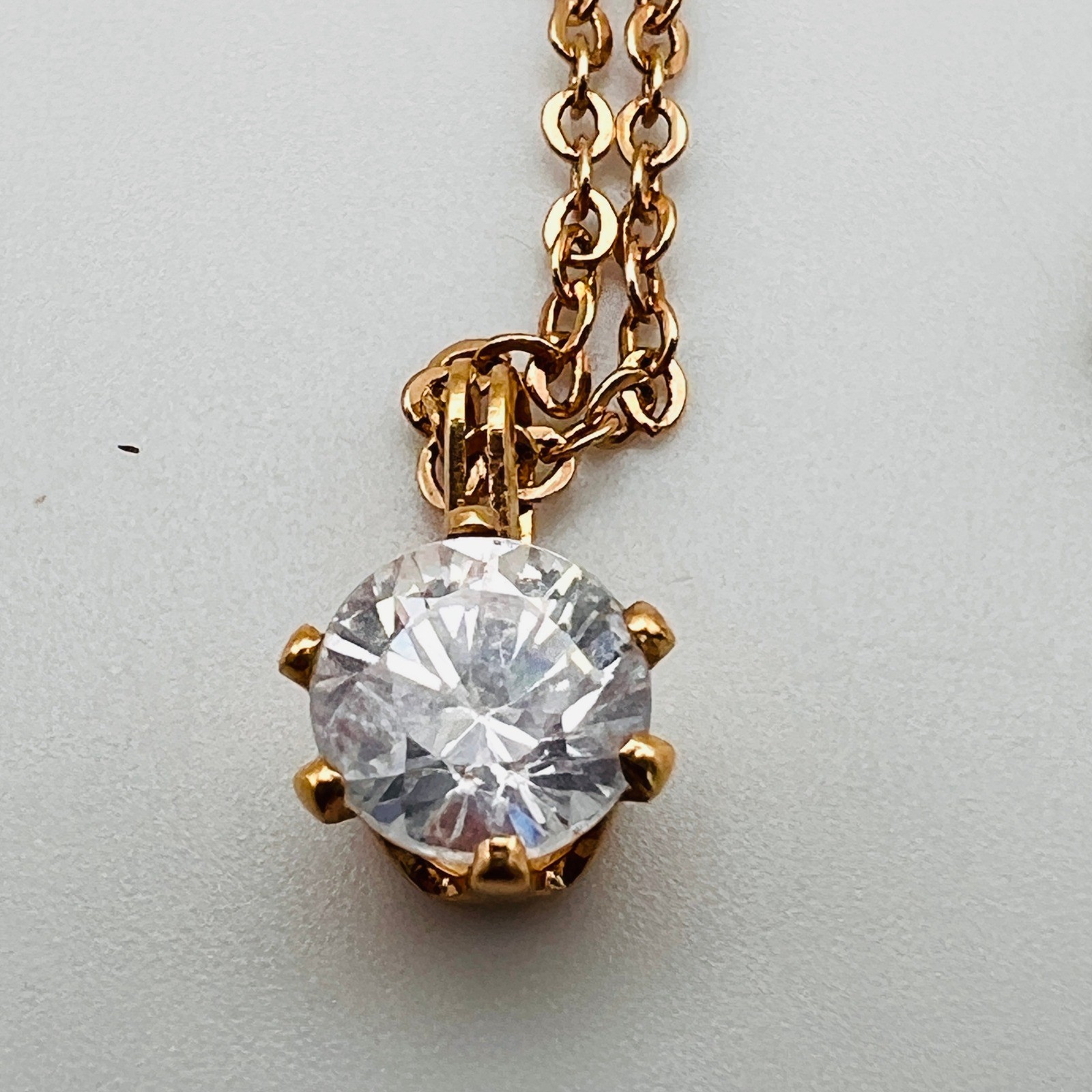 Round Cubic Zirconia Solitaire Pendant Gold Tone Necklace 18 Inch Chain