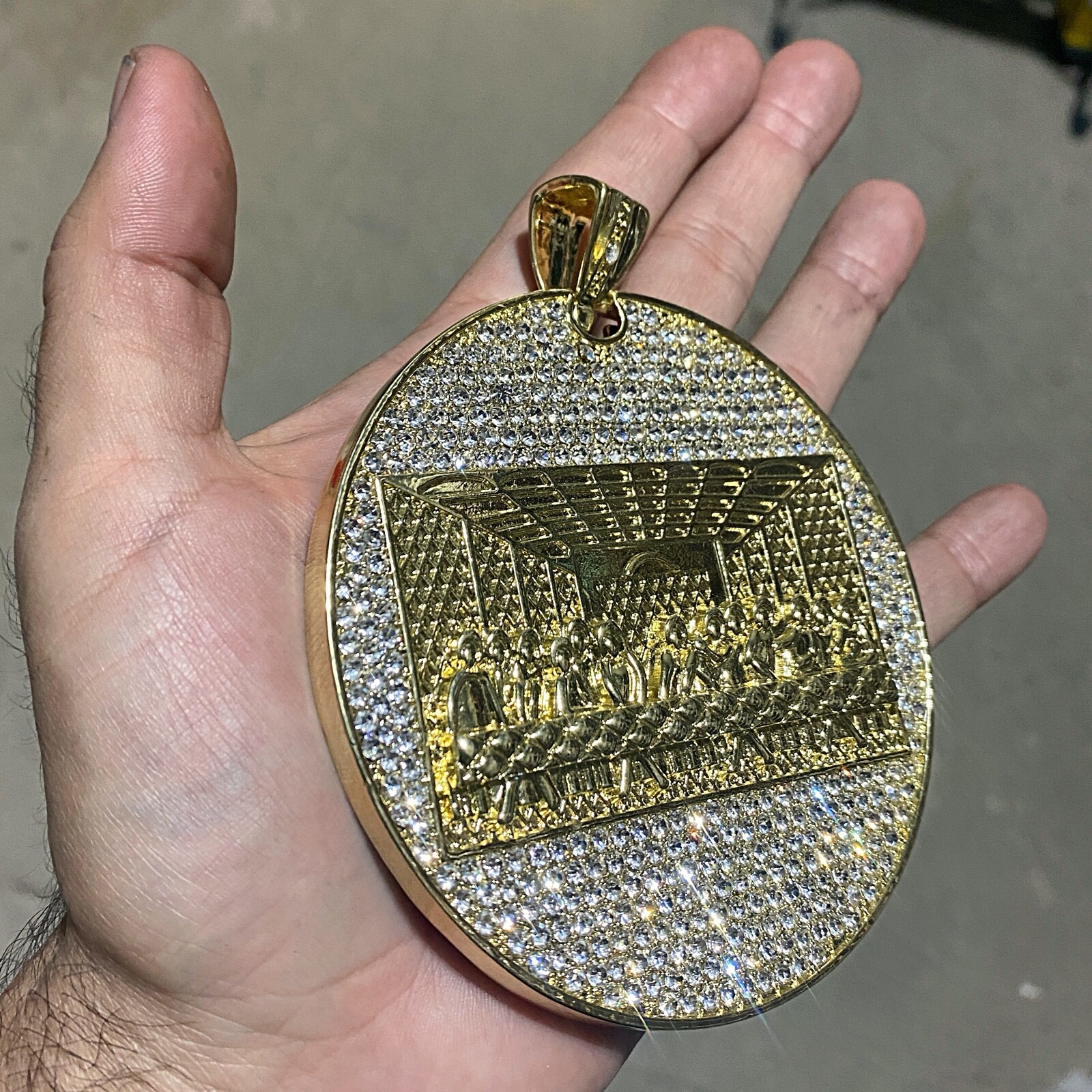 Huge The Last Supper Iced Simulated CZ Pendant Gold Plated Hip Hop Medallion