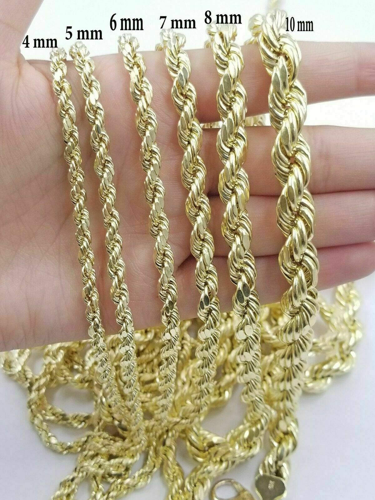 10k Yellow Gold Rope Chain Necklace 18″-30″ Men Women 4mm-10mm Real Gold Hollow