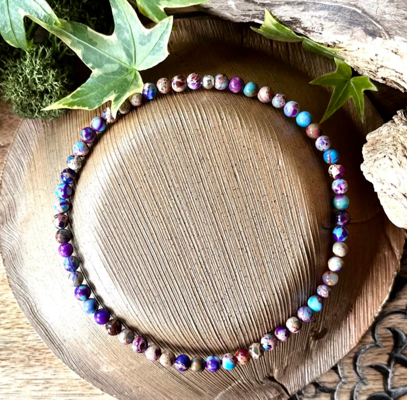 Natural Galaxy Sea Sediment Jasper Choker Minimalist Rainbow Stone Necklace