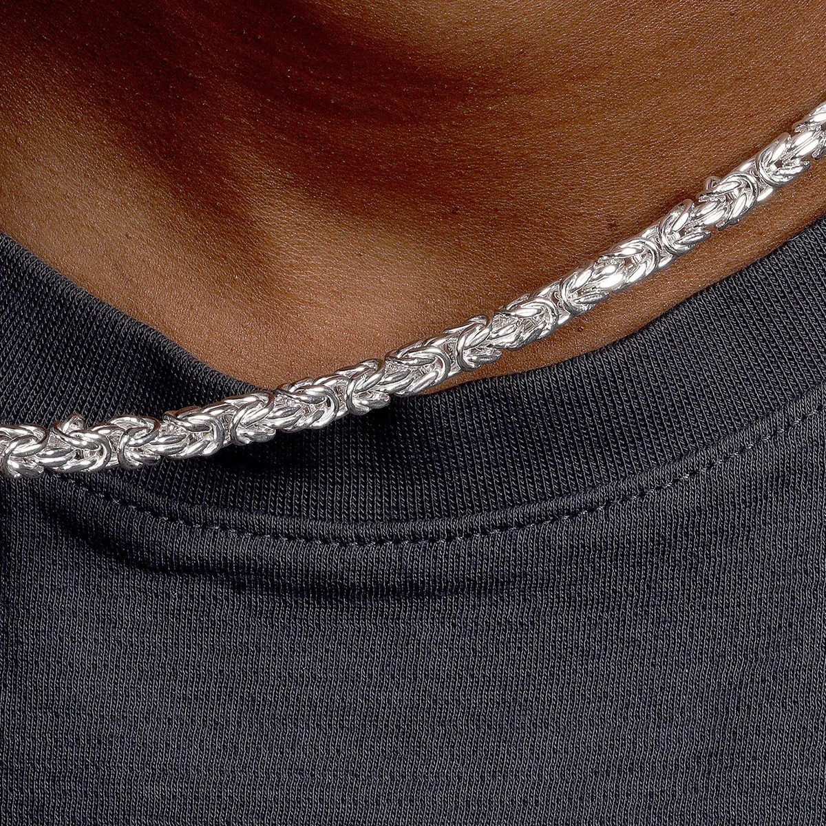 Solid 925 Sterling Silver Men’s King Byzantine Round Chain Necklace! All Sizes