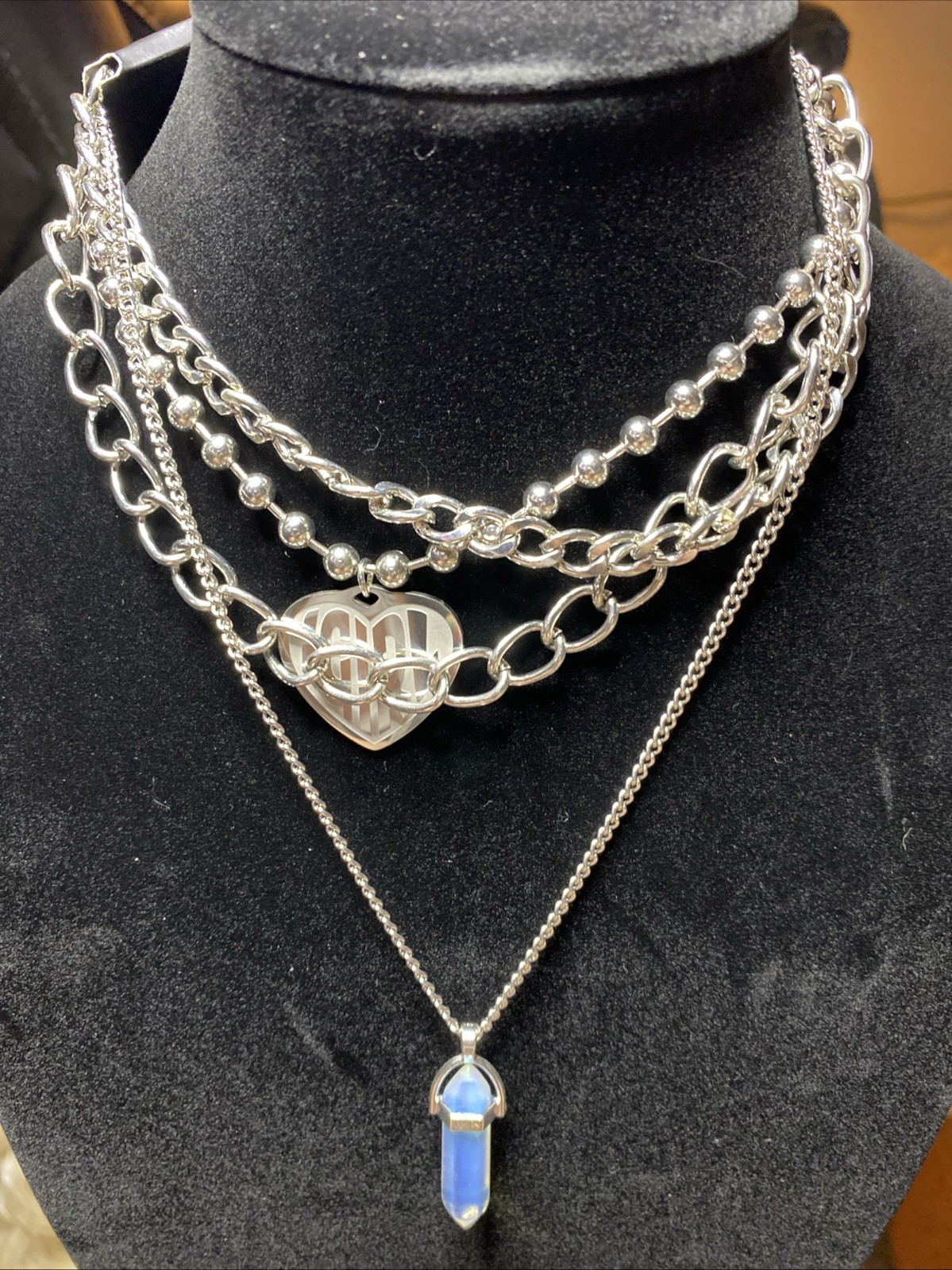 4 Chain Layered Necklaces IGIRL Pendant Silver Tone Bag Chain Bag Charm NWT