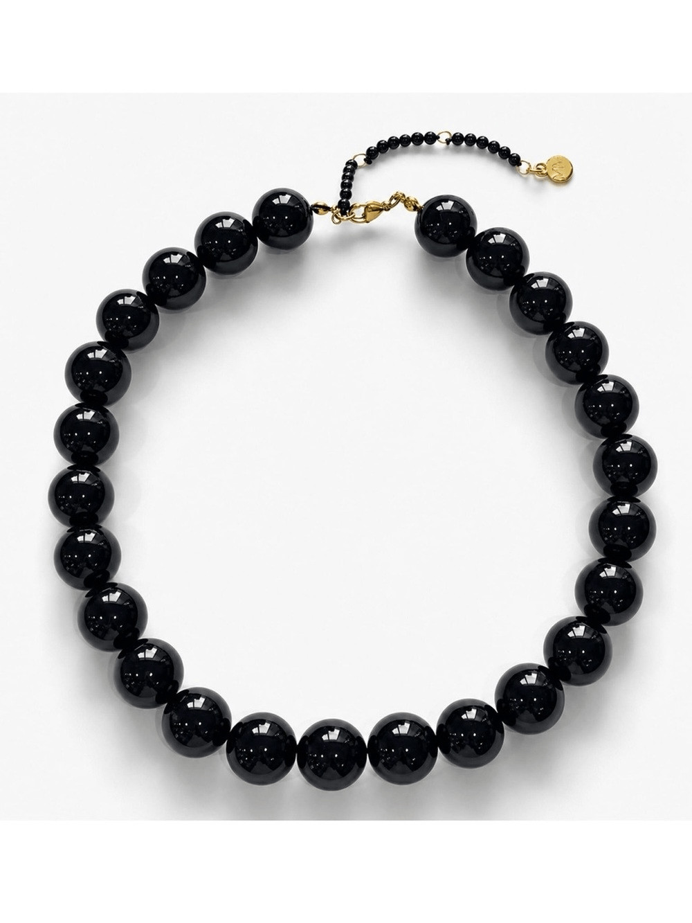 Black Agate Beaded Statement Necklace with Gold Clasp