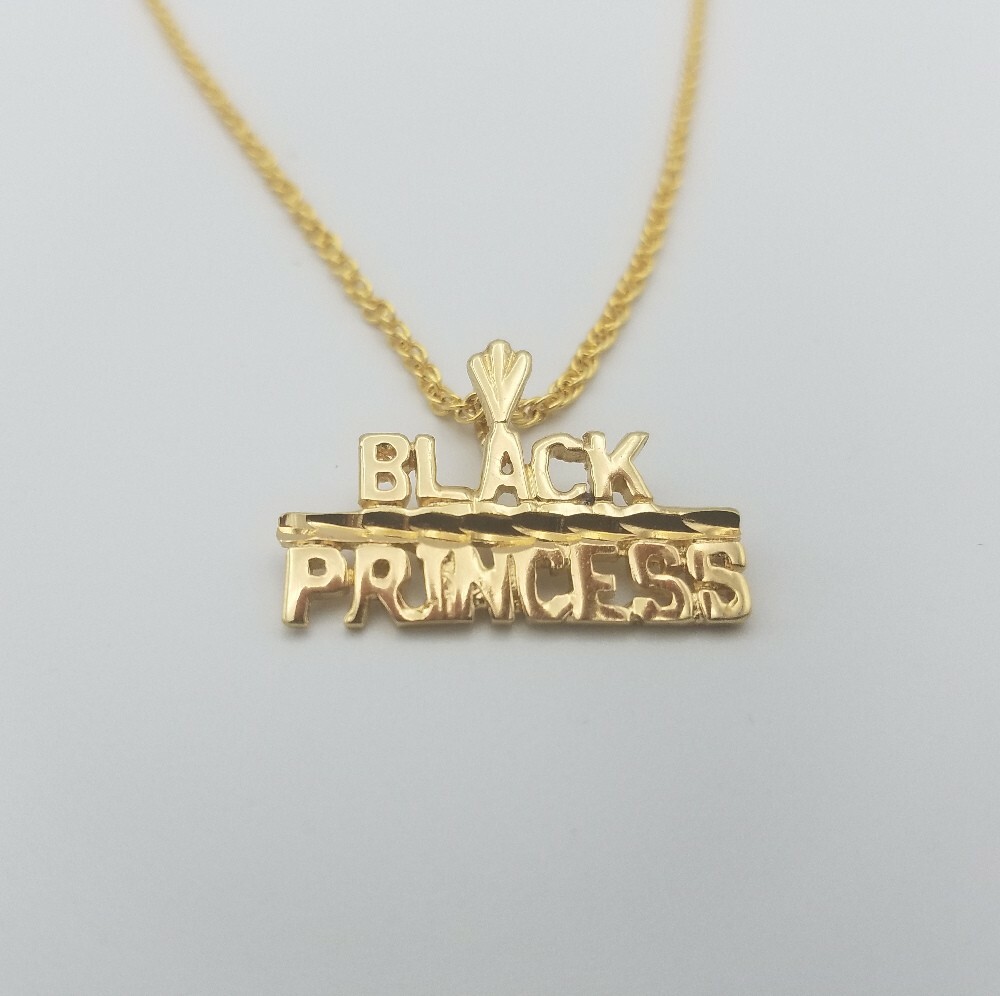 14KT GOLD EP BLACK PRINCESS CHARM WITH AN 18″ ROPE CHAIN SET -2132