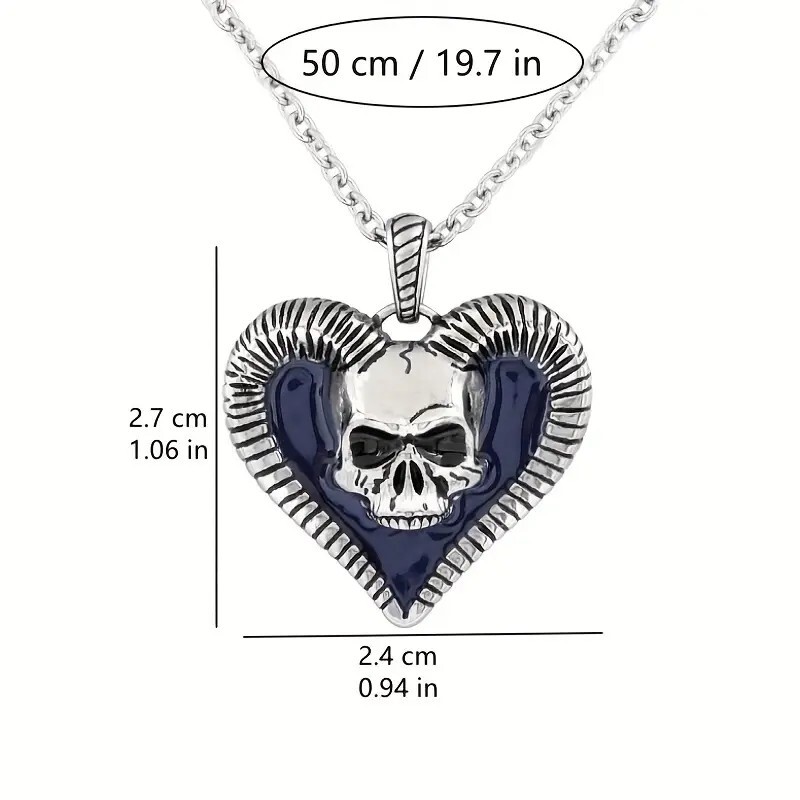 Gothic Hip Hop Skull Pendant Necklace Fashion Heart Drip Oil Skull Jewelry