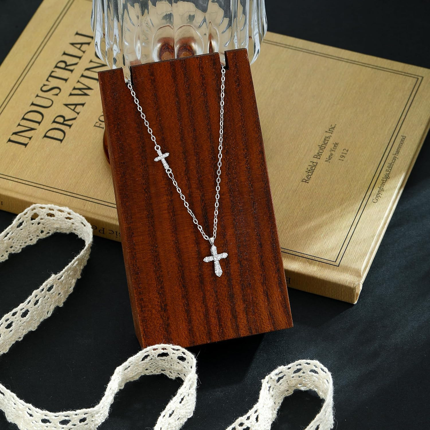 Cross Necklace for Women Dainty Silver Plated Sideways Cross Necklace Non Tarnis