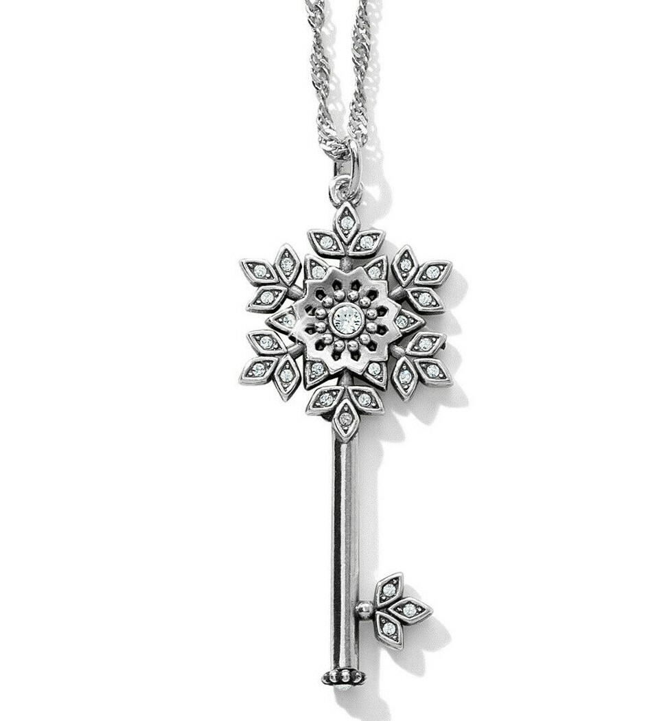 NWT Brighton GLINT SNOWFLAKE KEY Necklace Pendant Crystal Silver MSRP $78