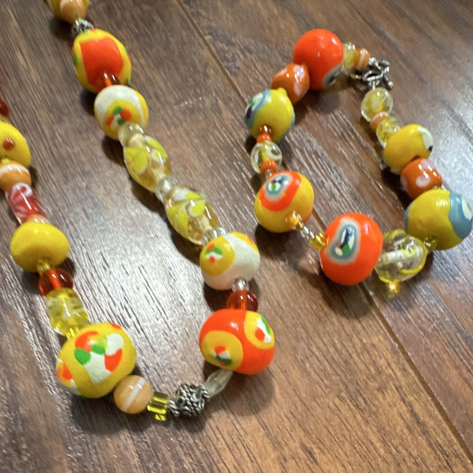 Lot of 5 Vintage Bead & Cable Chain Necklaces Glass, Stone, Clay, Faux Pearl