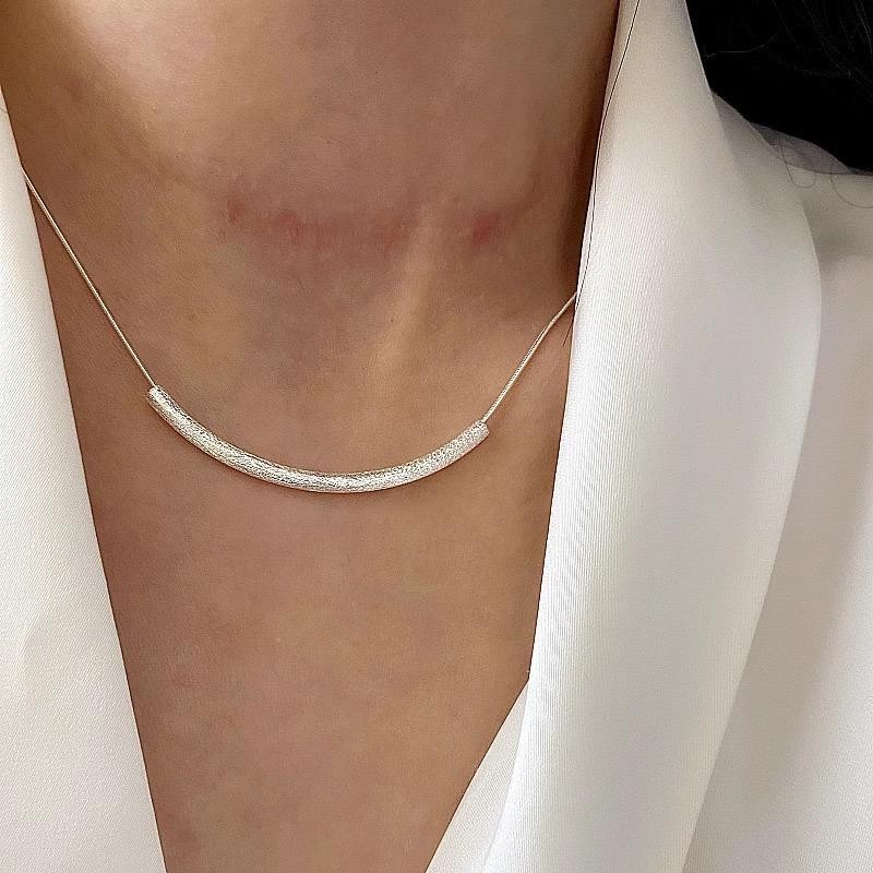 925 Sterling Silver Big Tube Pendant Necklace Minimalist Cylinder Chain Jewelry