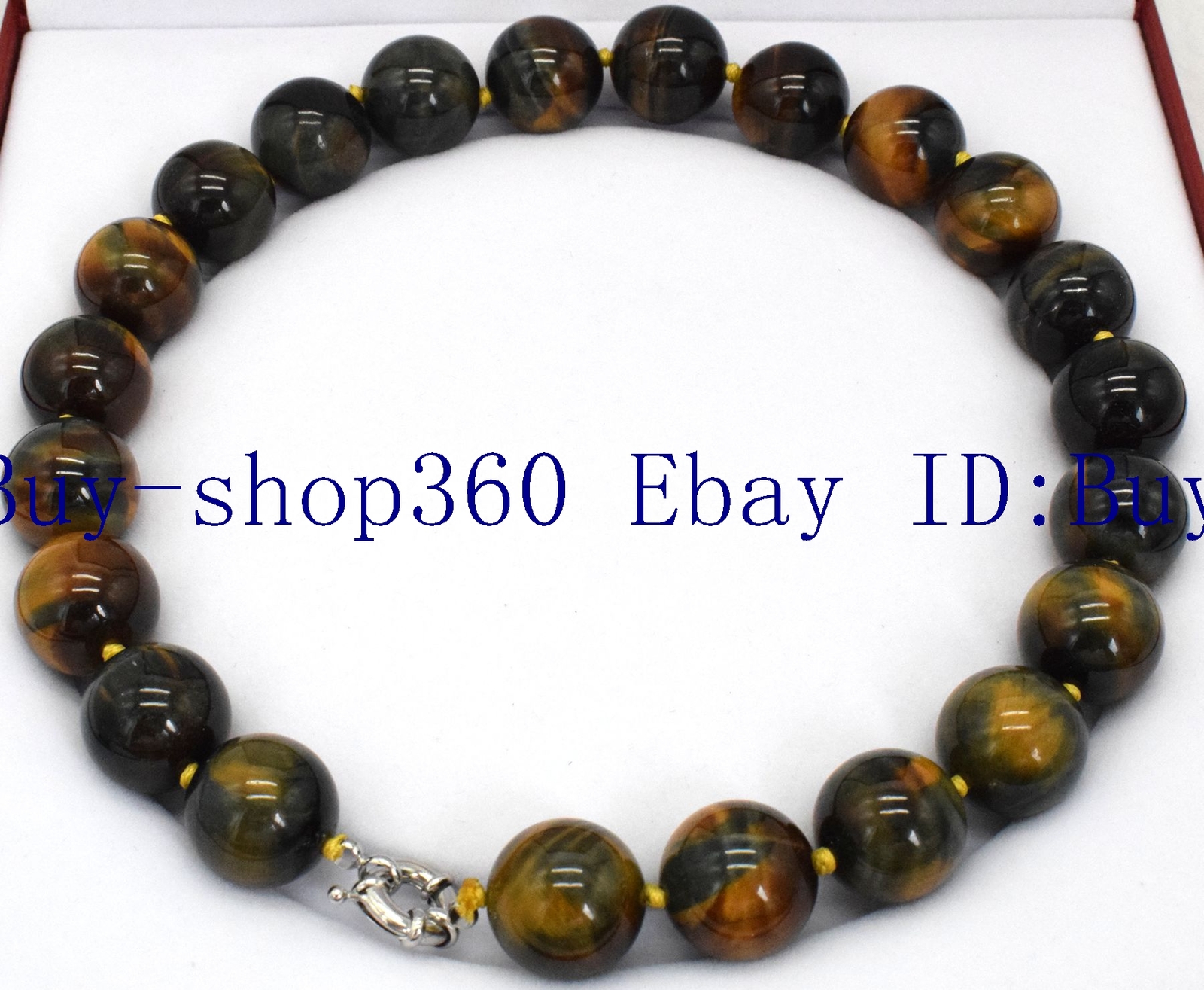 Natural 6/8/10/12mm Yellow Blue Tiger’s Eye Gemstone Beads Necklace 18” AAA