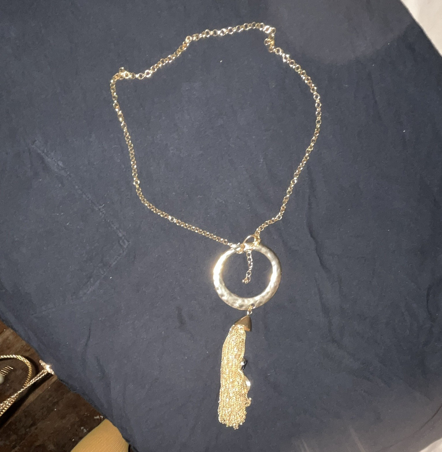 Gold-Tone Round Tassel Pendant Cable Chain Necklace, Metal, No Stone